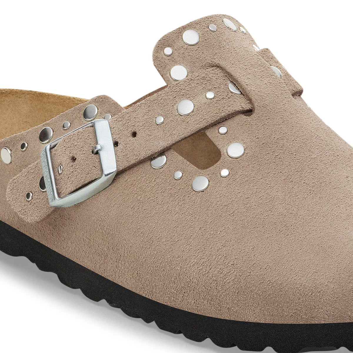 Boston Rivets Suede Leather in Color Taupe | BoUvy