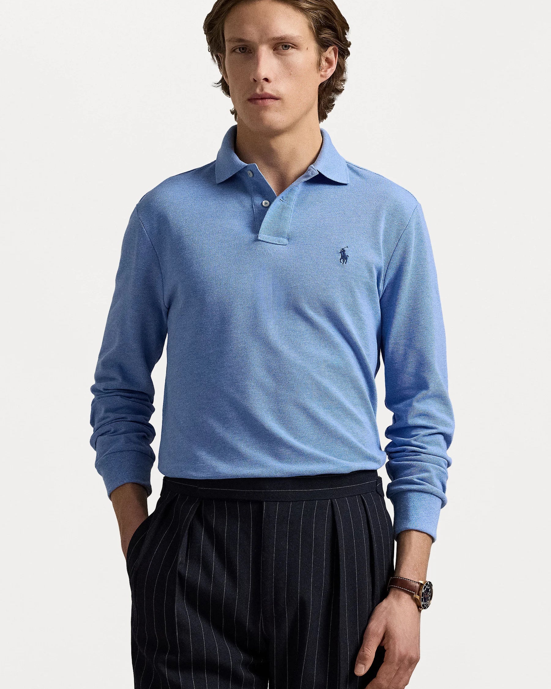 Mesh Long-Sleeve Polo Shirt - BoUvy