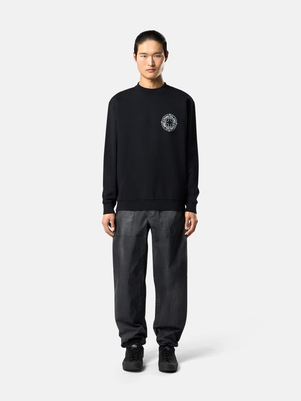 Oversized-fit crewneck sweatshirt with ‘Outline Compass’ print - BoUvy