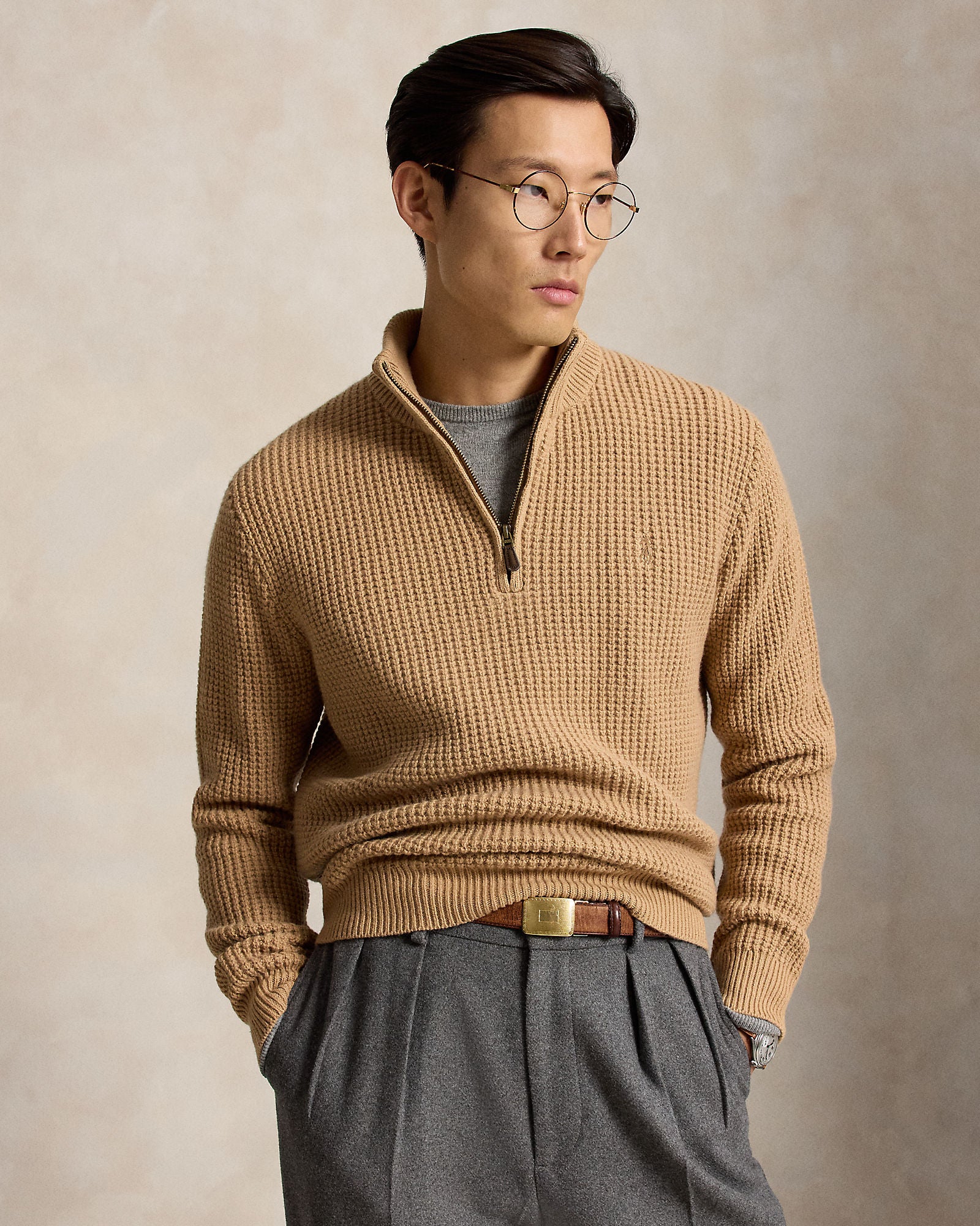 WAFFLE-KNIT WOOL-COTTON SWEATER - BoUvy