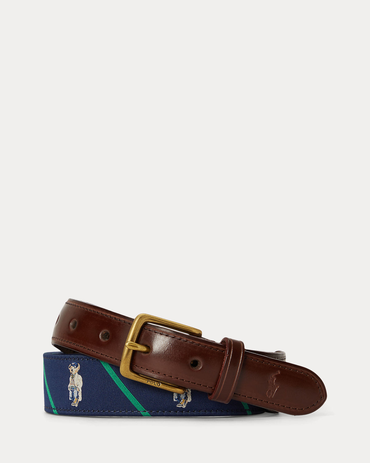 POLO BEAR LEATHER-TRIM STRIPED BELT | BoUvy