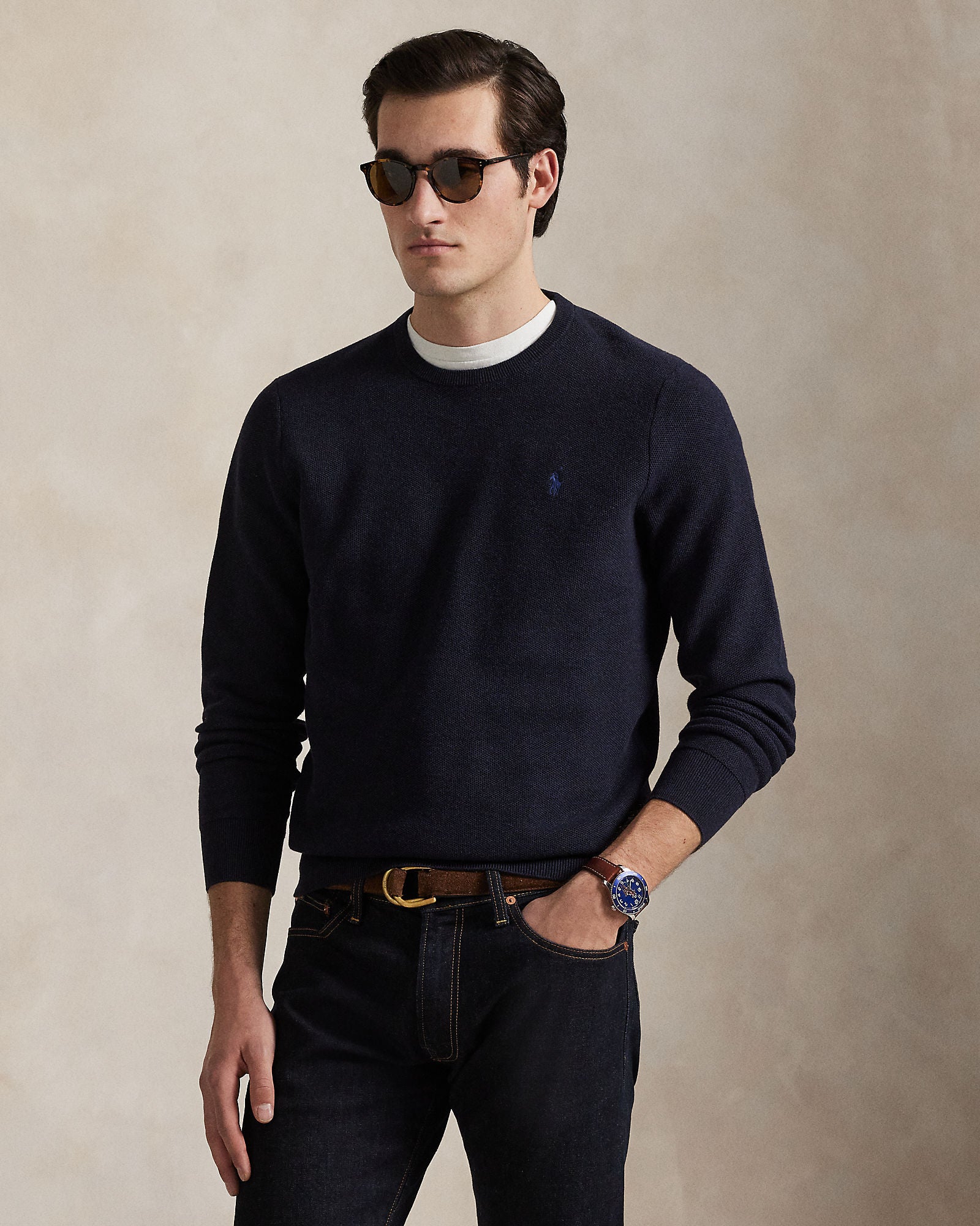 MESH-KNIT COTTON CREWNECK SWEATER - BoUvy
