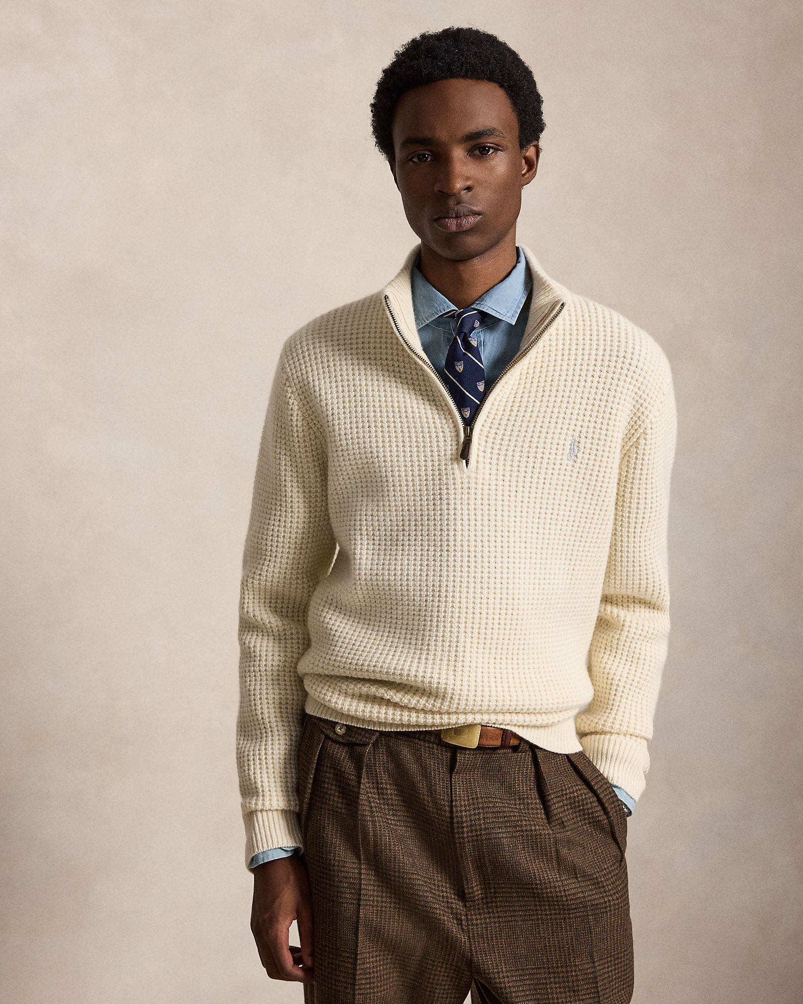 WAFFLE-KNIT WOOL-COTTON SWEATER - BoUvy