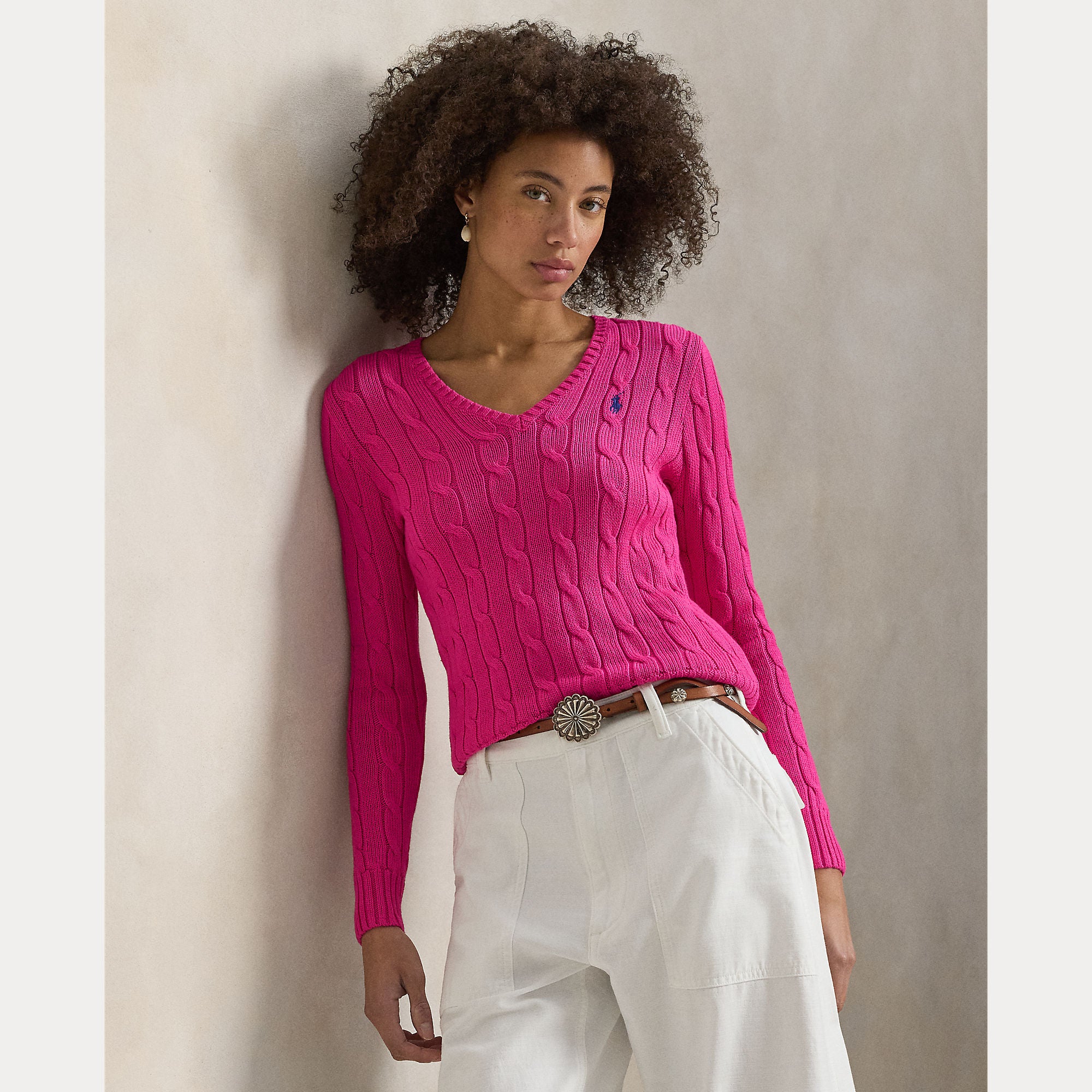 Cable-Knit Cotton V-Neck Sweater - BoUvy