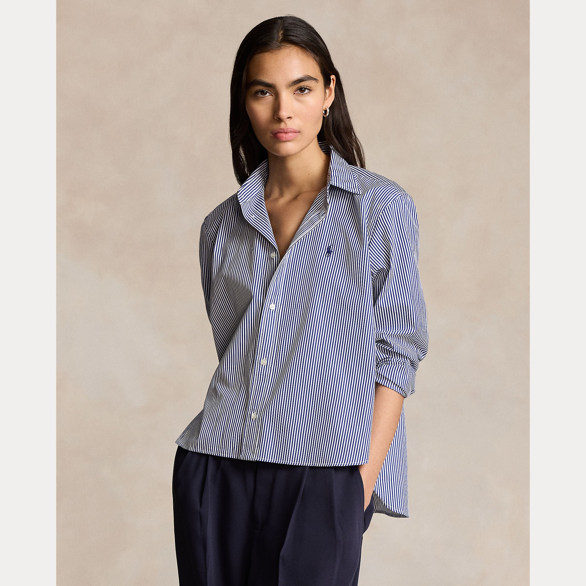 Cropped Boxy Striped Cotton Shirt - BoUvy