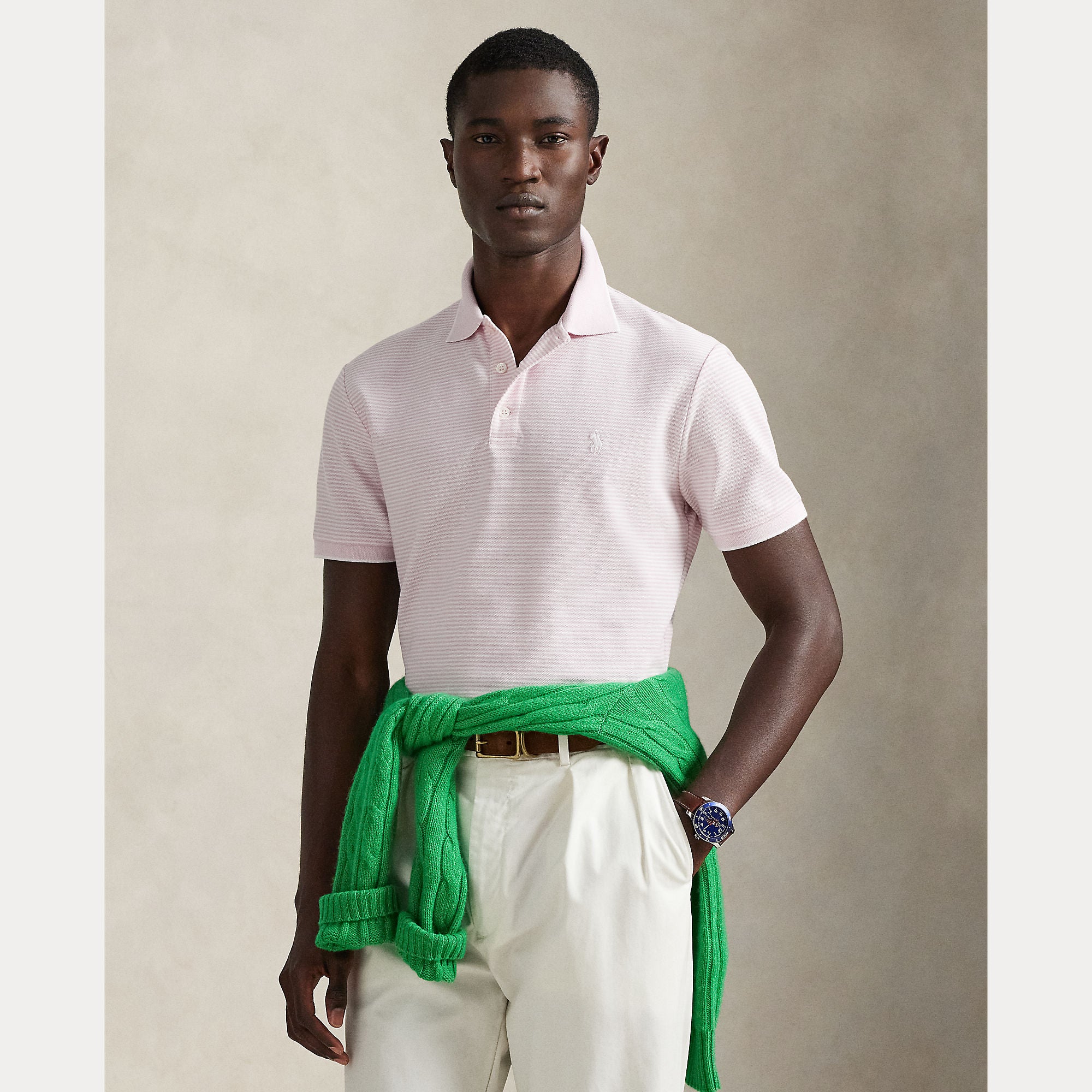 Custom Slim Striped Stretch Mesh Polo - BoUvy