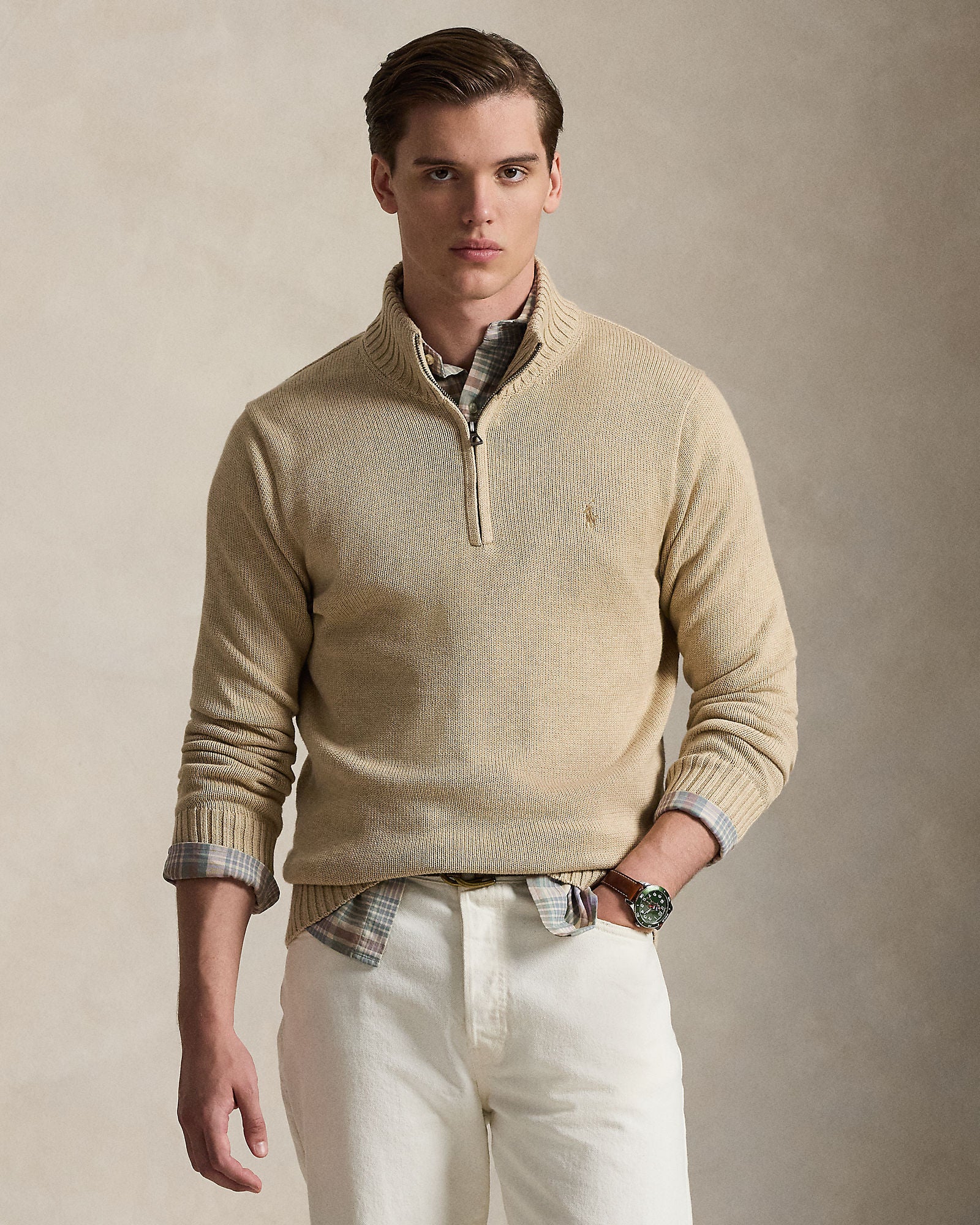 Cotton Quarter-Zip Mockneck Sweater - BoUvy