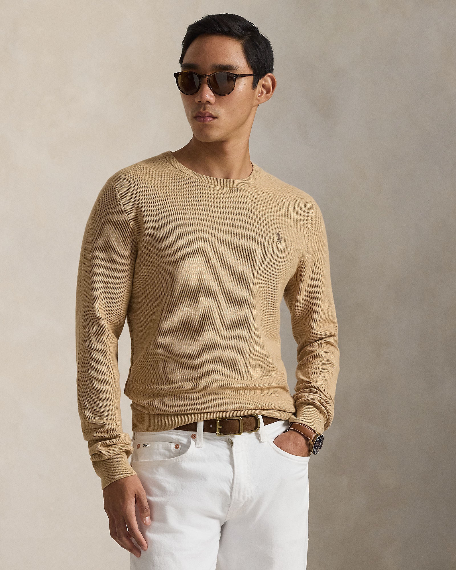 Mesh-Knit Cotton Crewneck Sweater - BoUvy