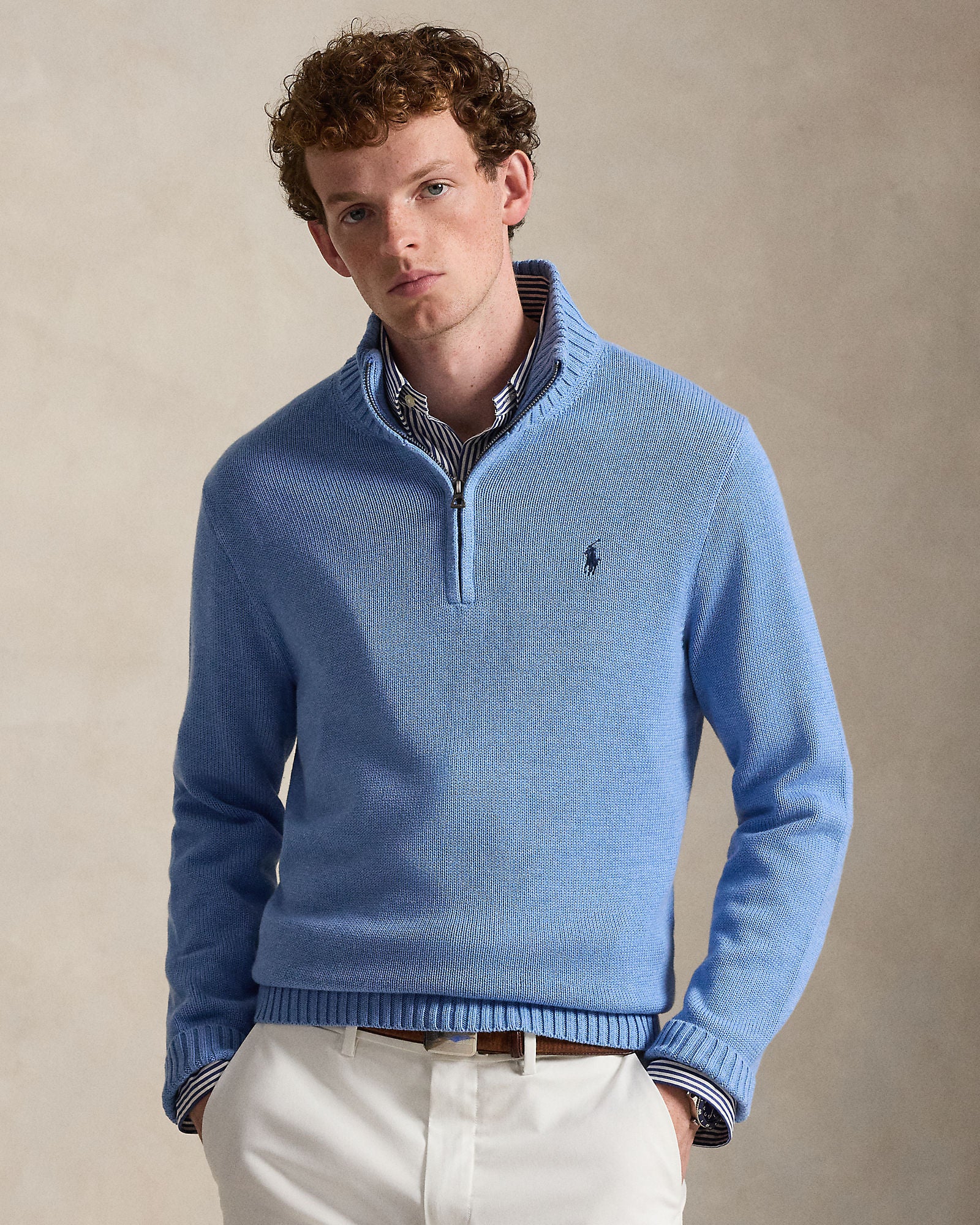 Cotton Quarter-Zip Mockneck Sweater - BoUvy