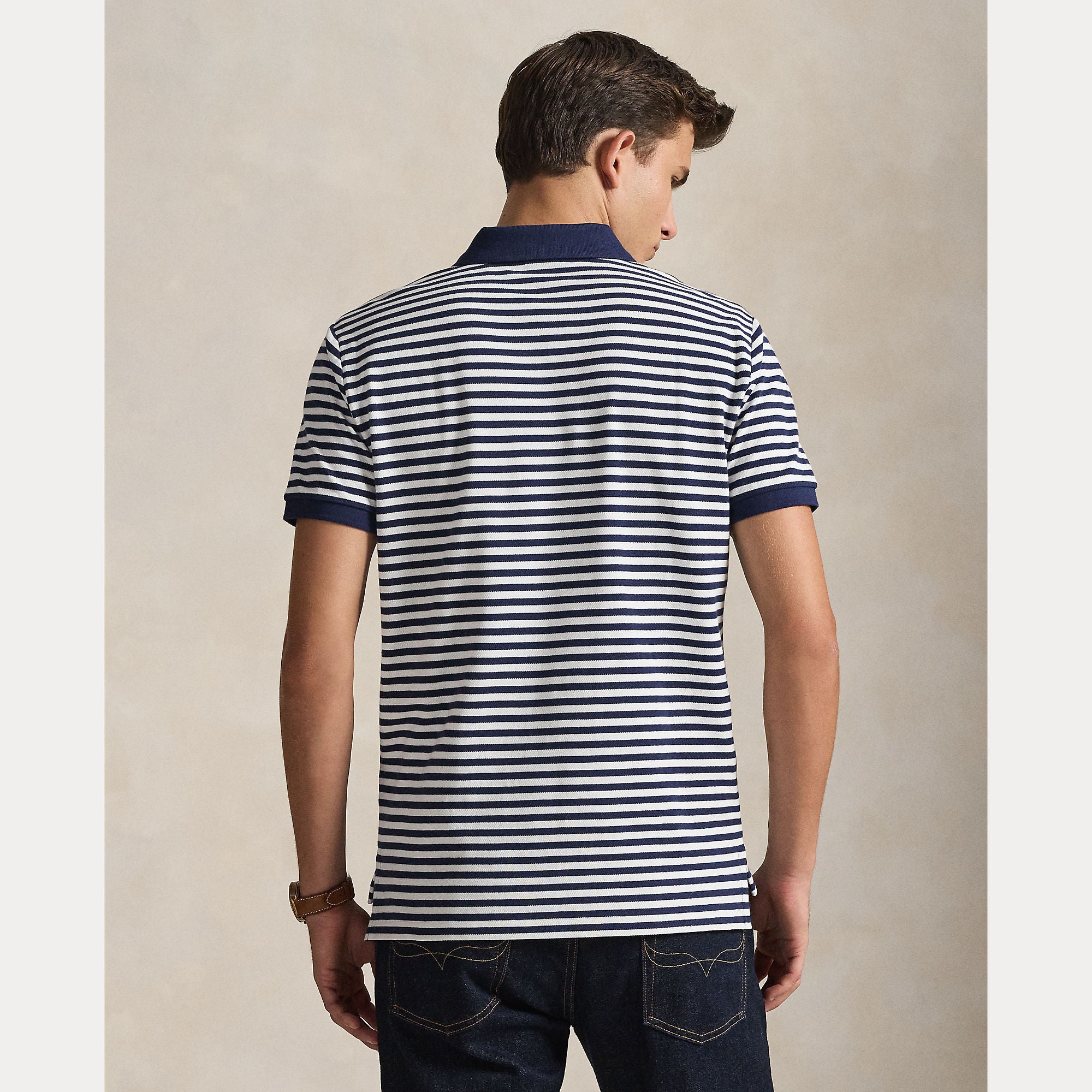 Custom Slim Fit Striped Mesh Polo Shirt - BoUvy