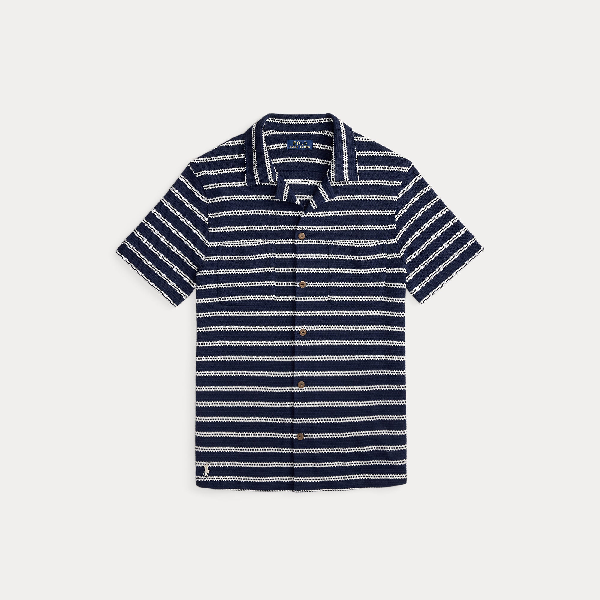 Striped Pointelle-Ribbed Camp Shirt - BoUvy