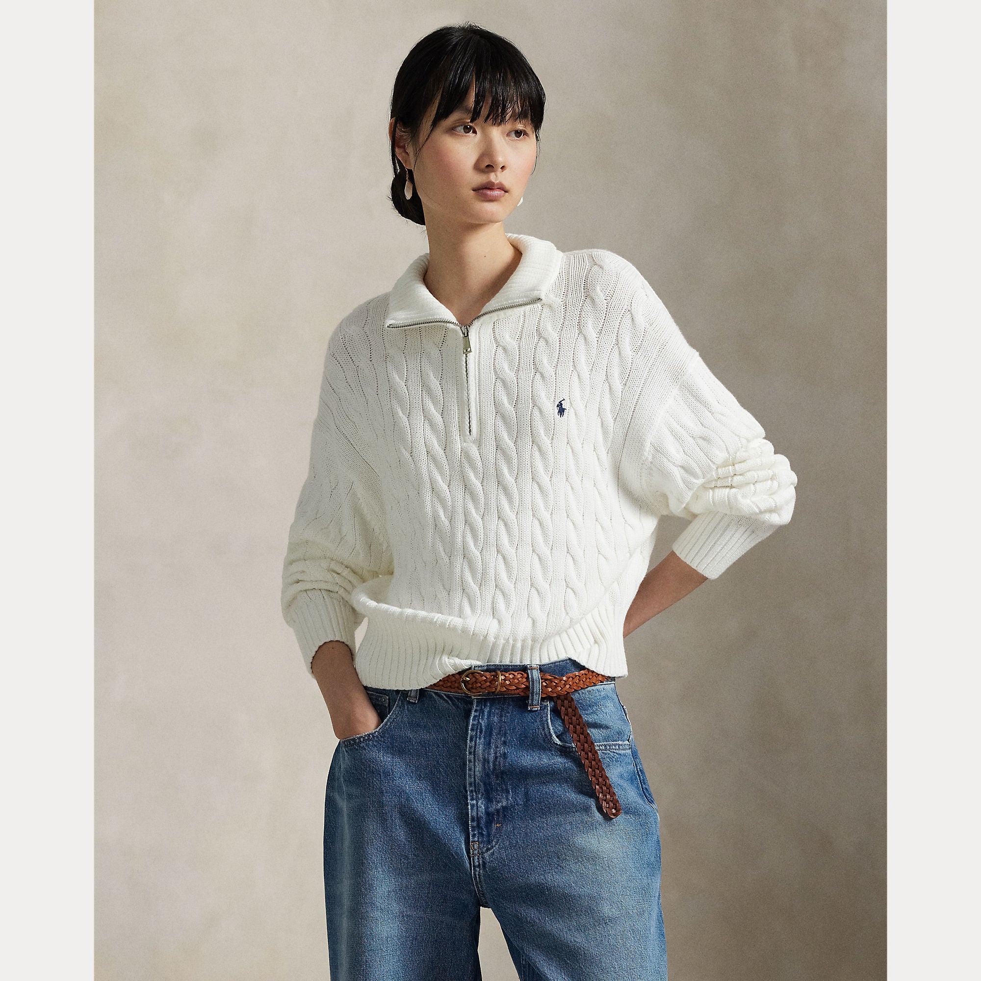 Cable-Knit Cotton Quarter-Zip Sweater - BoUvy