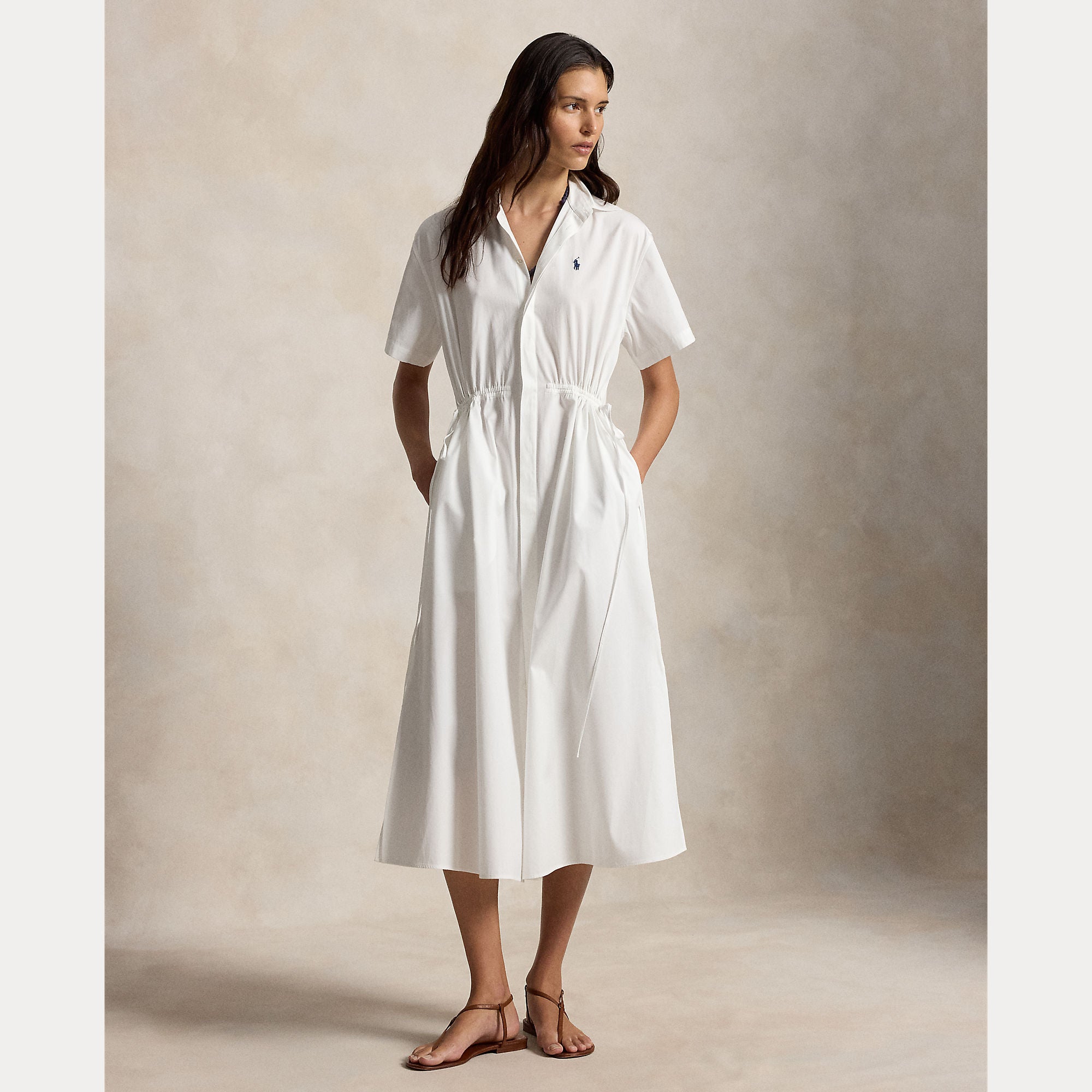 Cotton Drawcord Maxi Shirtdress - BoUvy