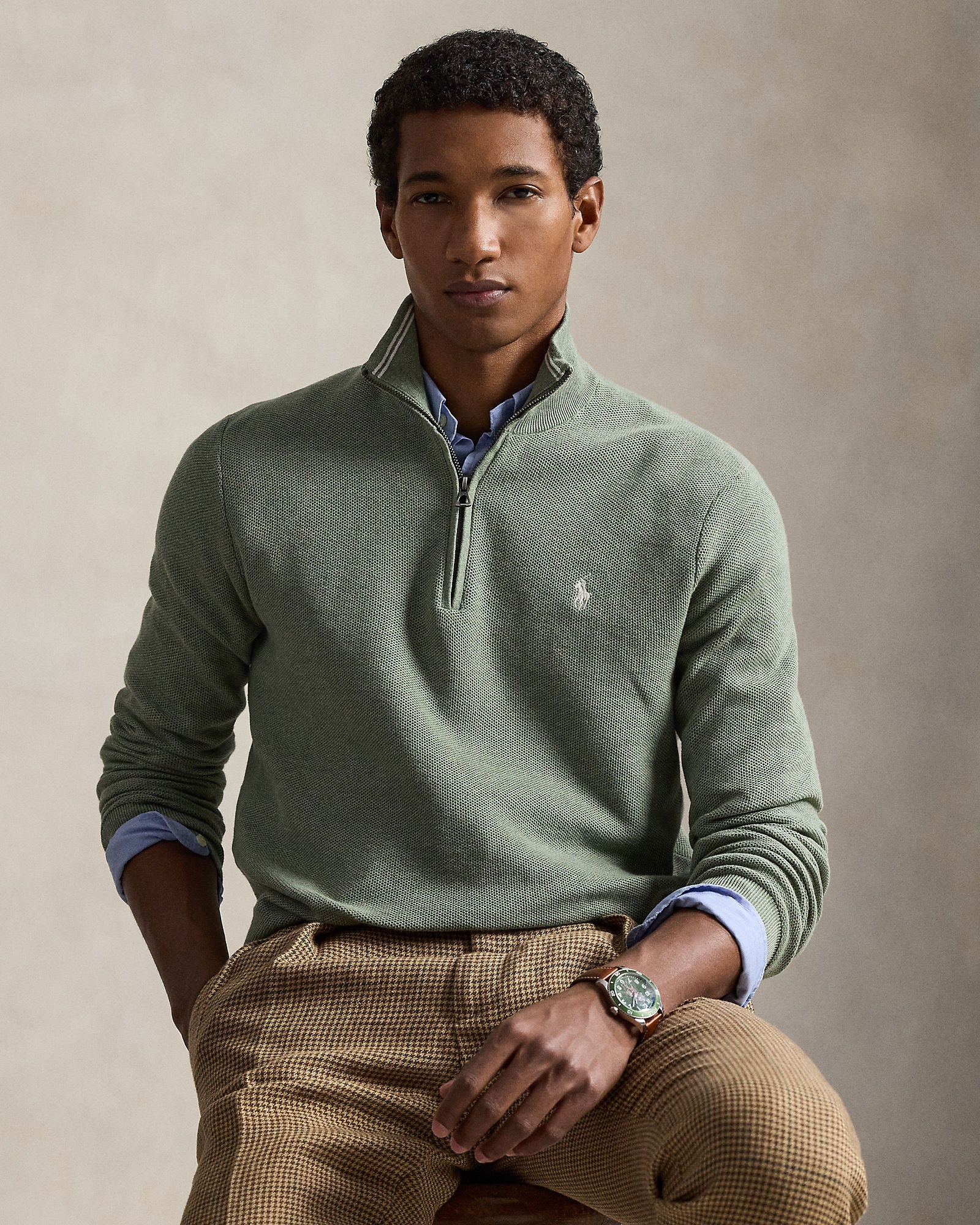 Mesh-Knit Cotton Quarter-Zip Sweater - BoUvy