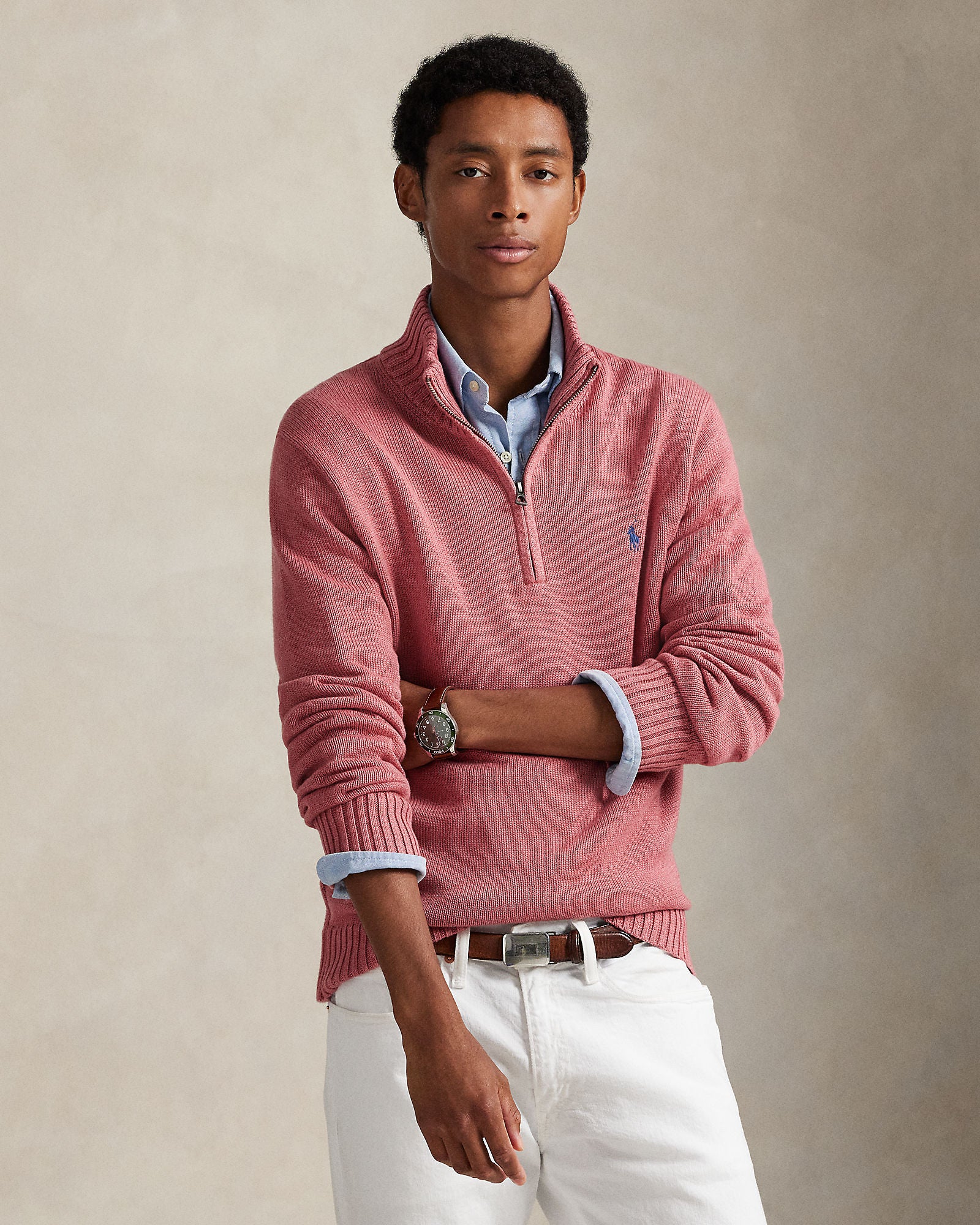 Cotton Quarter-Zip Mockneck Sweater - BoUvy