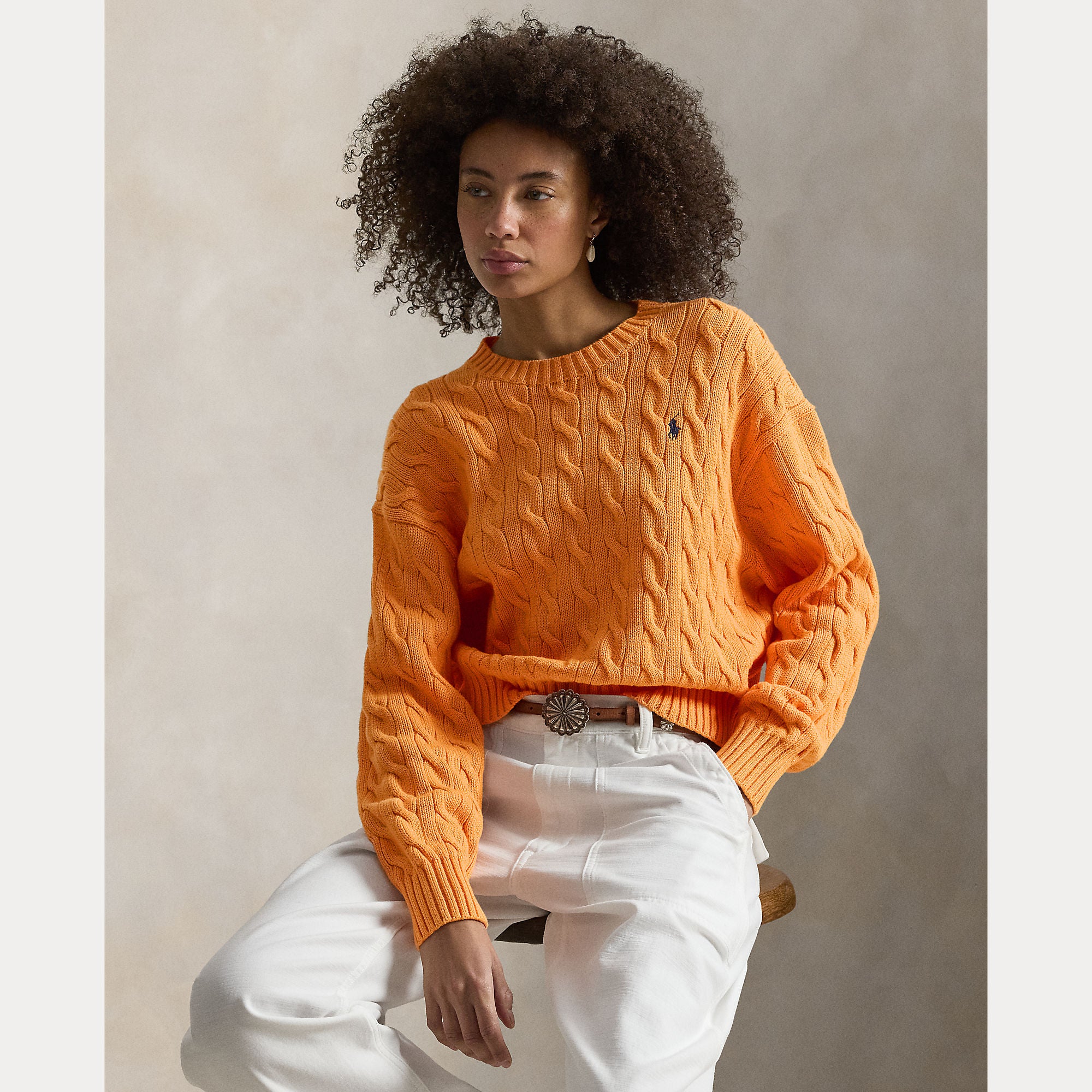 Oversize Cable-Knit Cotton Crewneck Sweater - BoUvy
