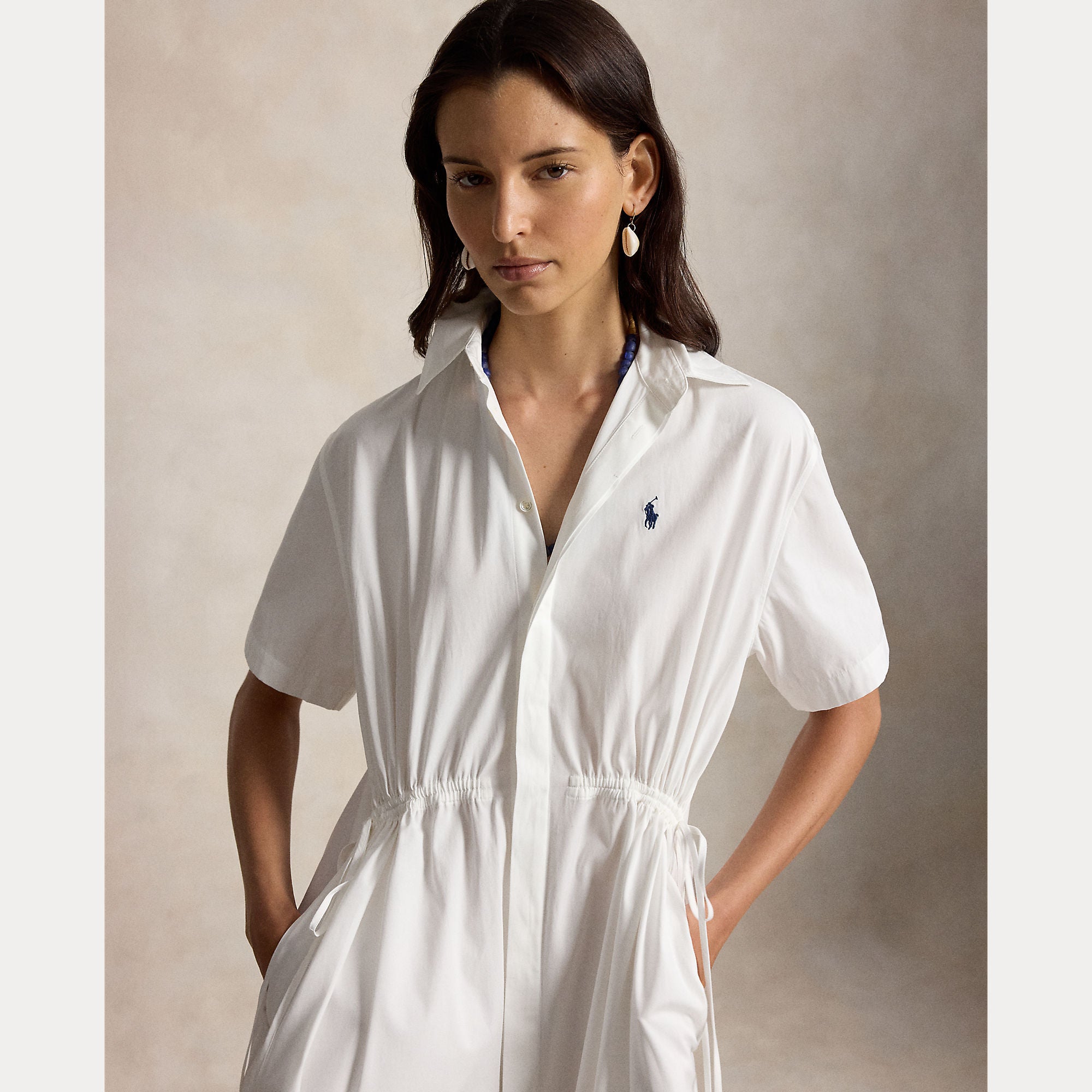 Cotton Drawcord Maxi Shirtdress - BoUvy
