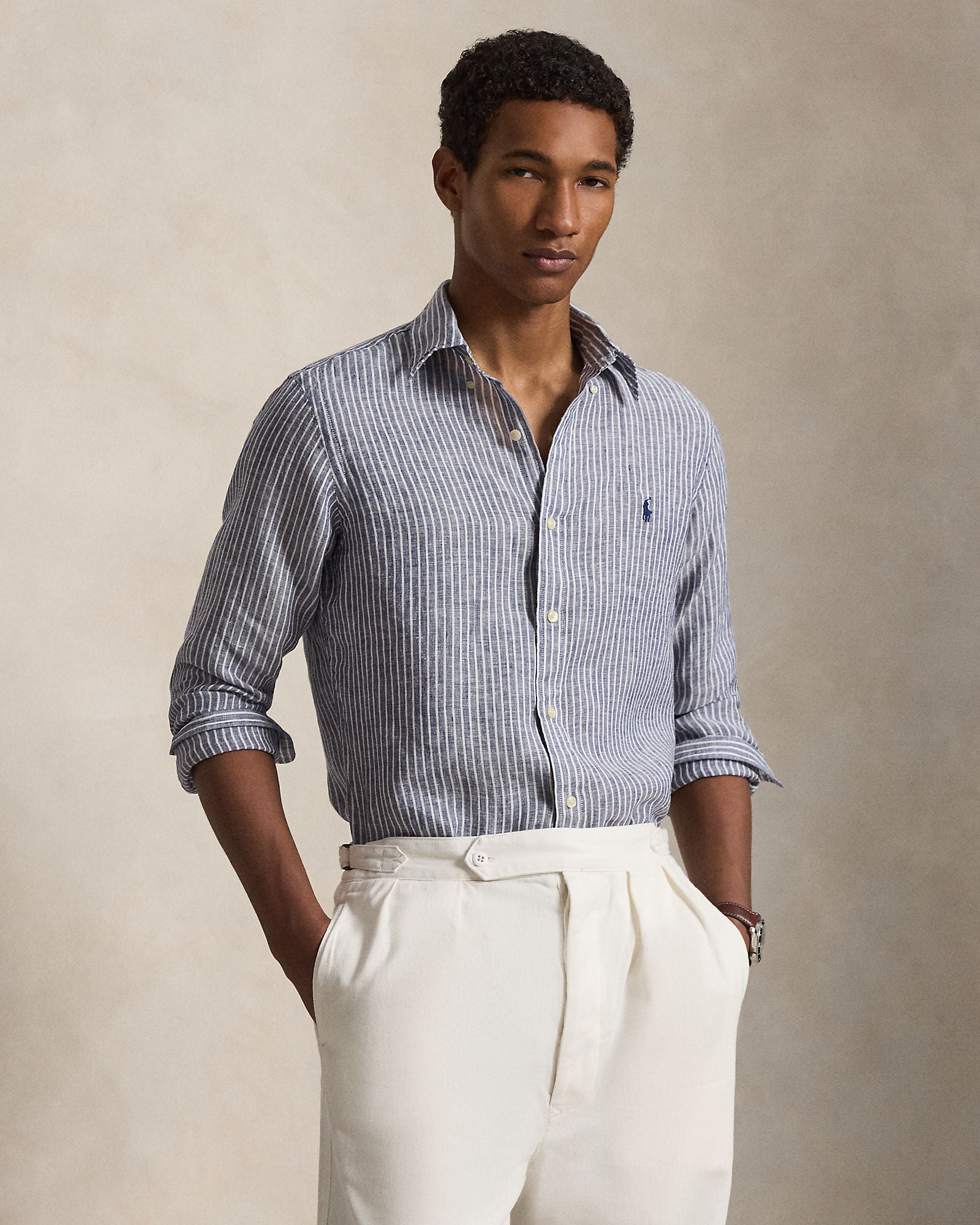 Custom Fit Striped Linen Shirt - BoUvy