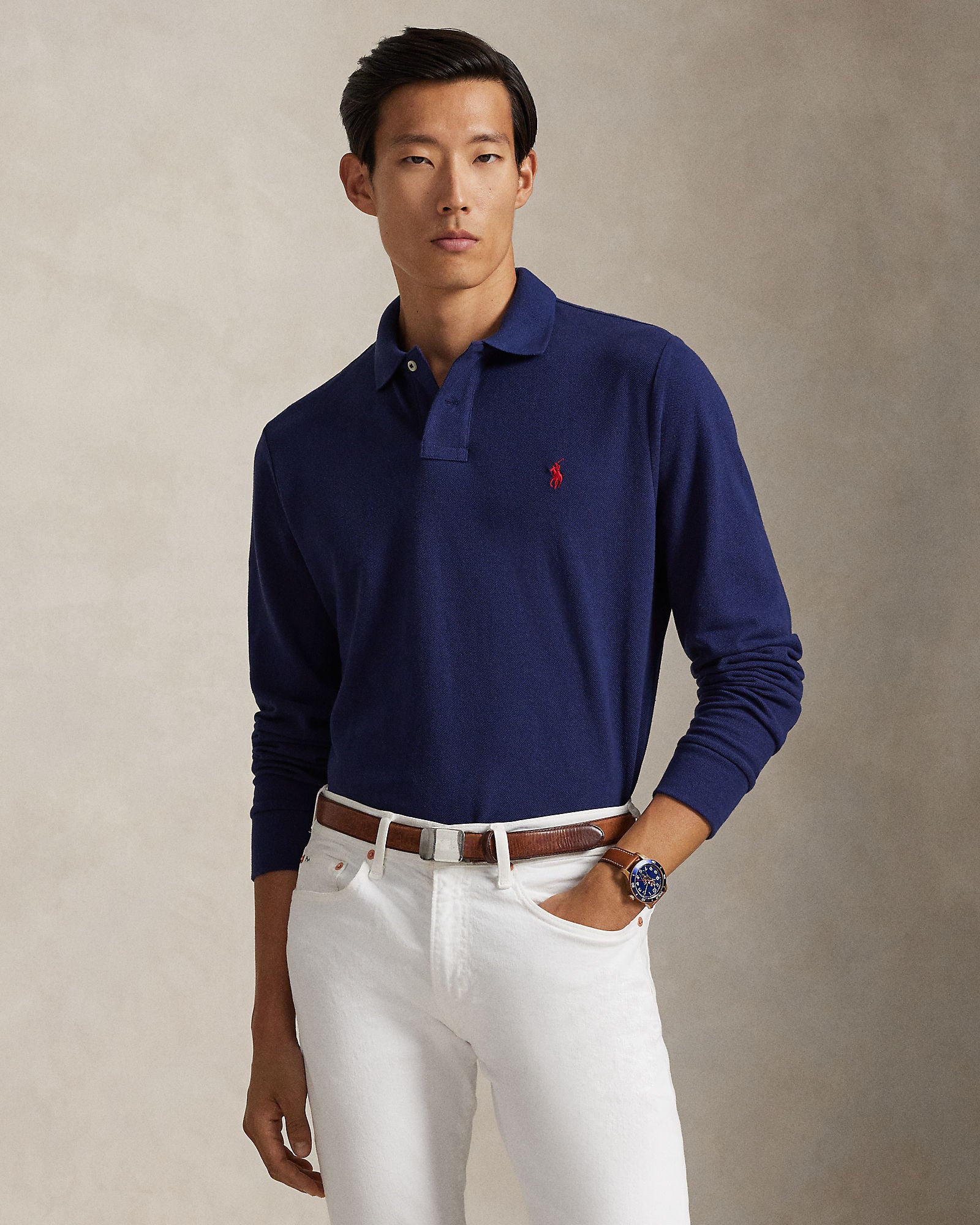 Mesh Long-Sleeve Polo Shirt - BoUvy