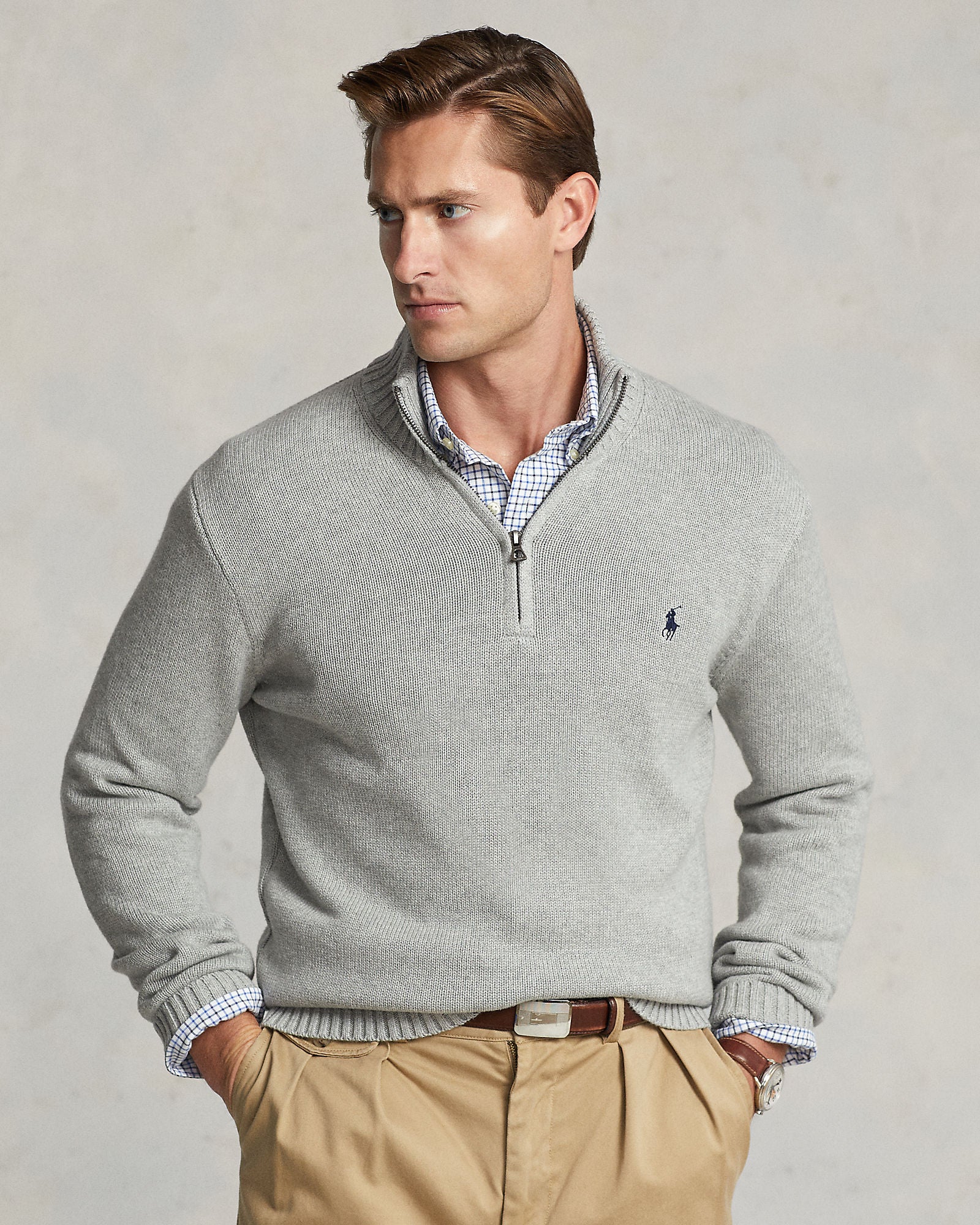 Cotton Quarter-Zip Mockneck Sweater - BoUvy