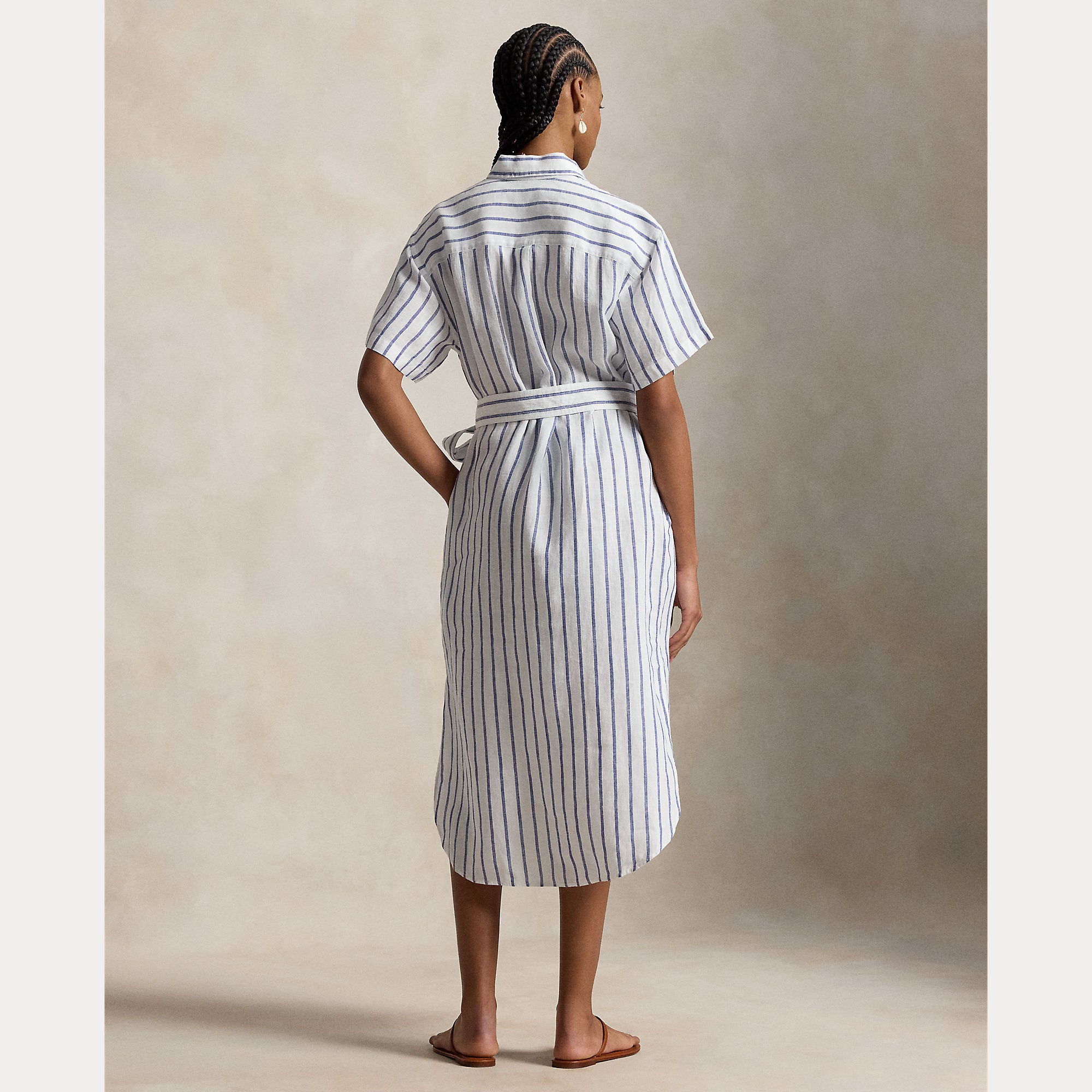 Striped Linen Short-Sleeve Shirtdress - BoUvy