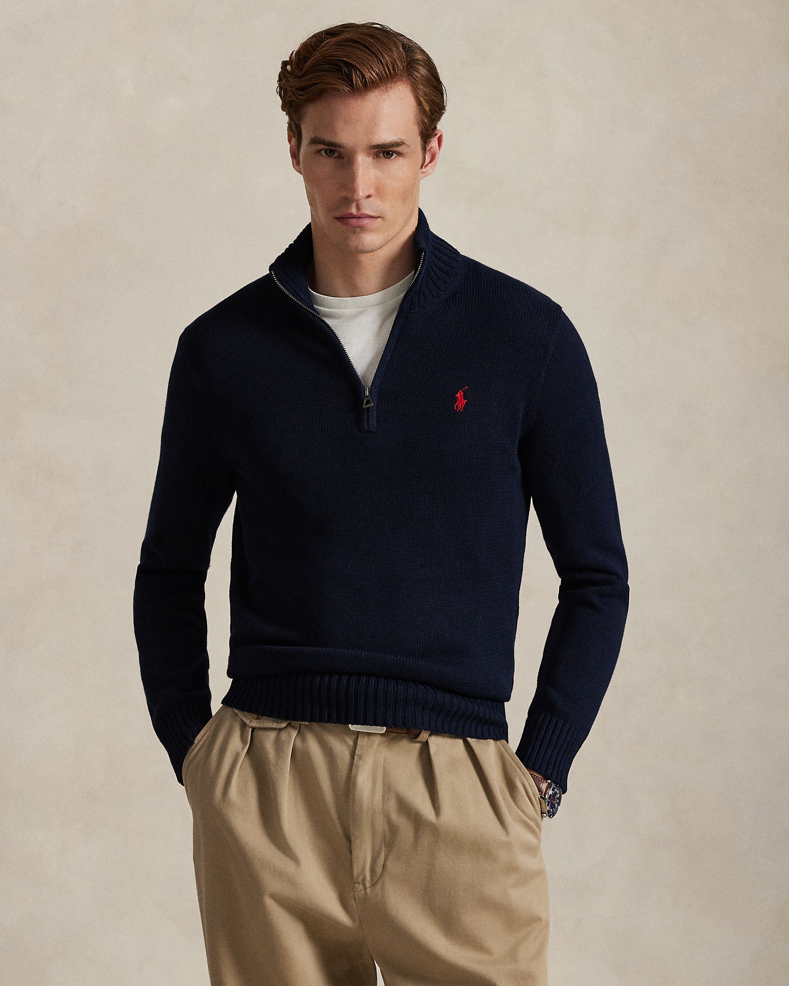 Cotton Quarter-Zip Mockneck Sweater - BoUvy