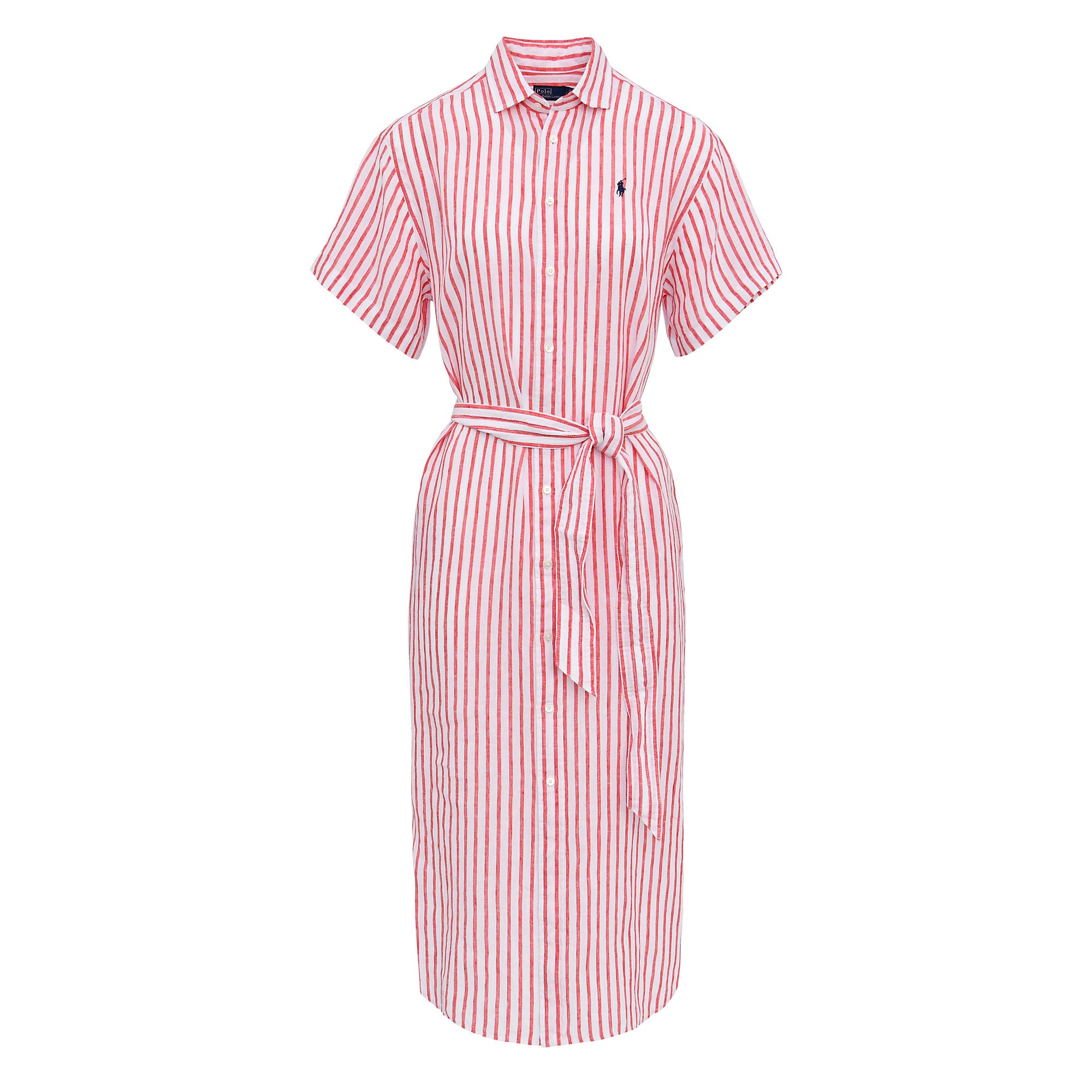Striped Linen Short-Sleeve Shirtdress - BoUvy