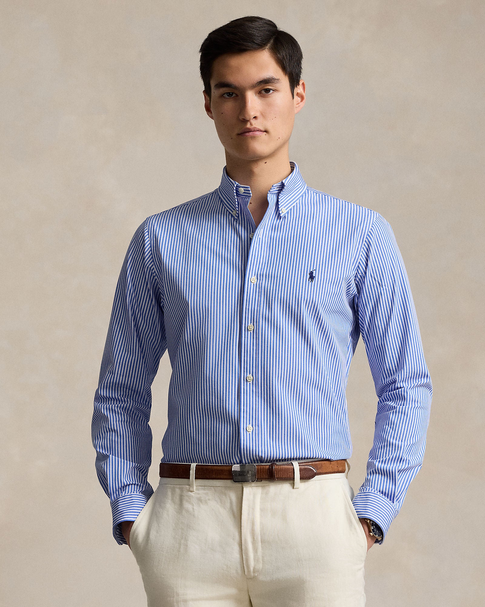 Custom Fit Striped Stretch Poplin Shirt - BoUvy