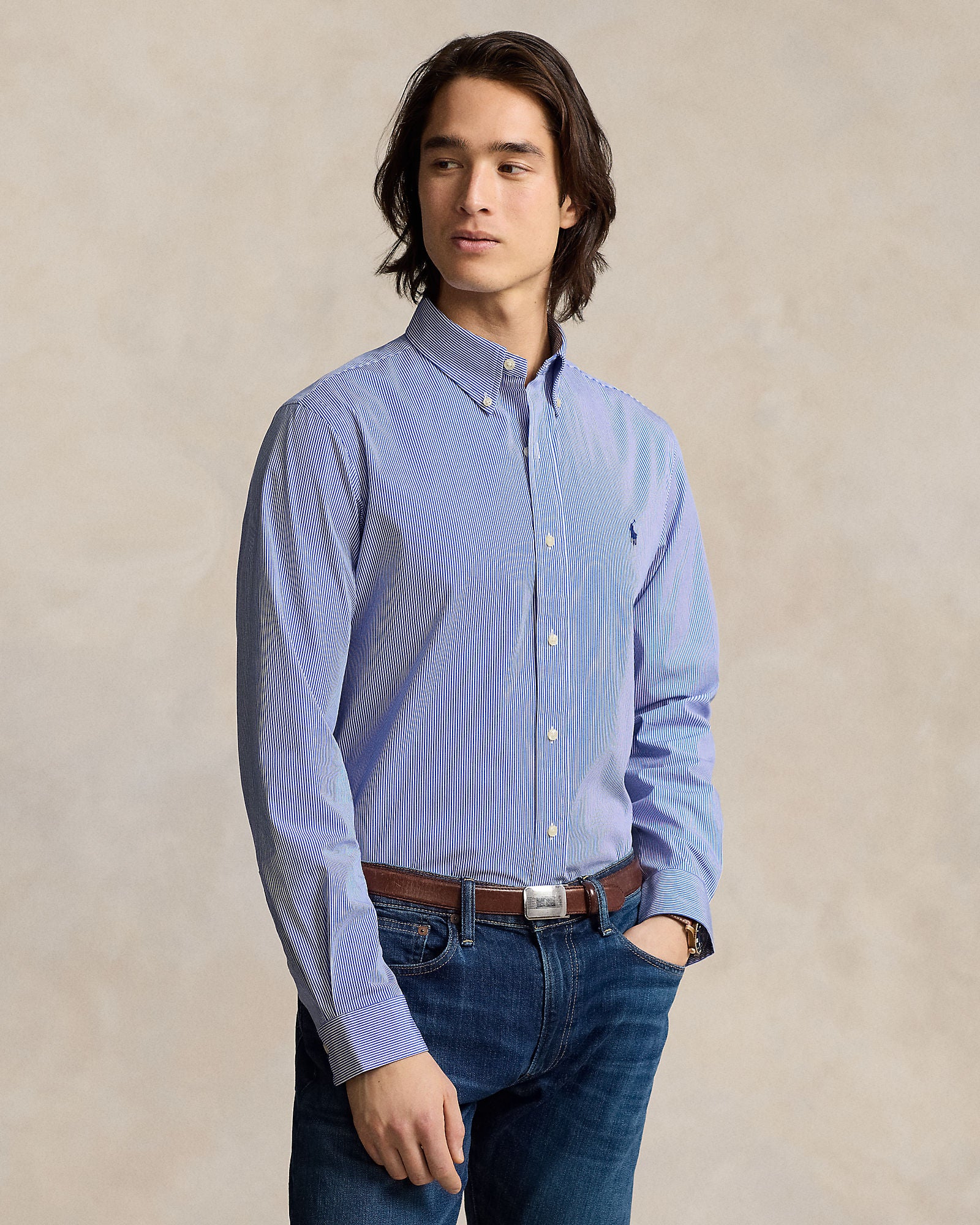 Custom Fit Striped Stretch Poplin Shirt - BoUvy