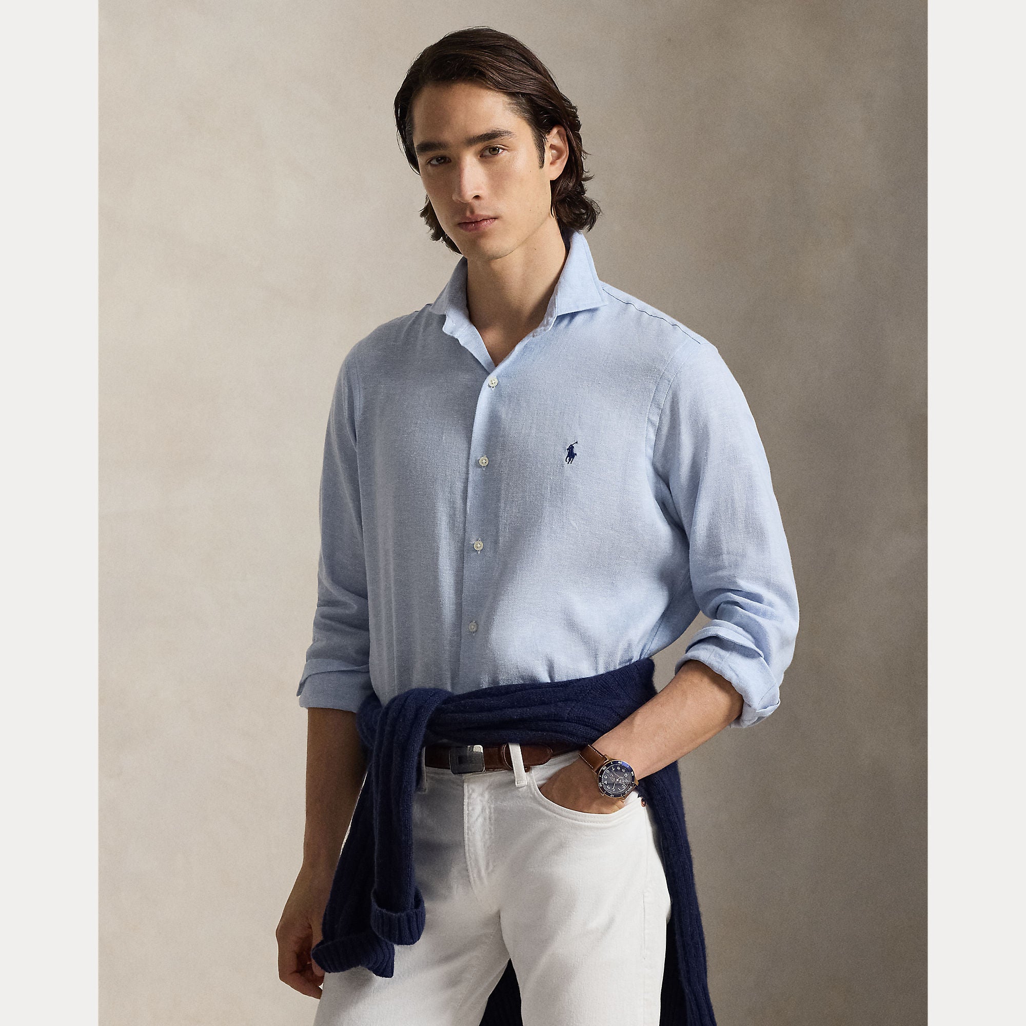 Custom Fit Herringbone Linen-Blend Shirt - BoUvy