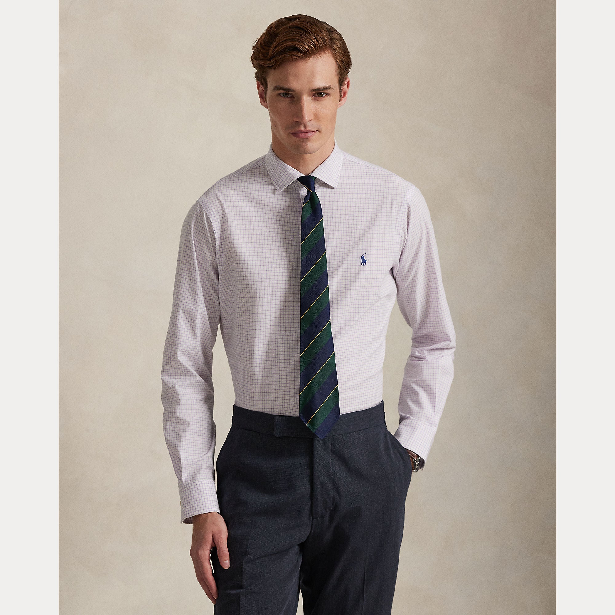 CUSTOM FIT PLAID STRETCH POPLIN SHIRT - BoUvy