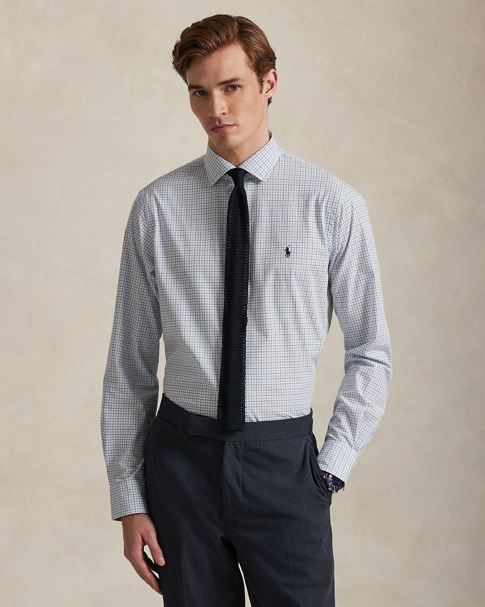 Custom Fit Plaid Stretch Poplin Shirt - BoUvy