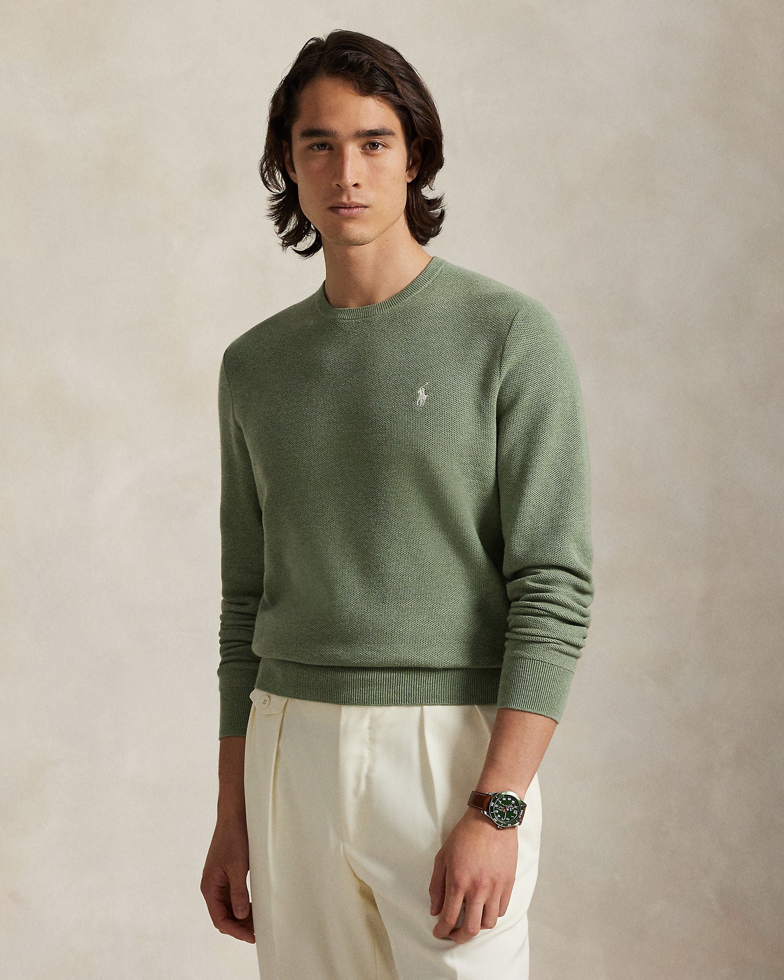 Mesh-Knit Cotton Crewneck Sweater - BoUvy