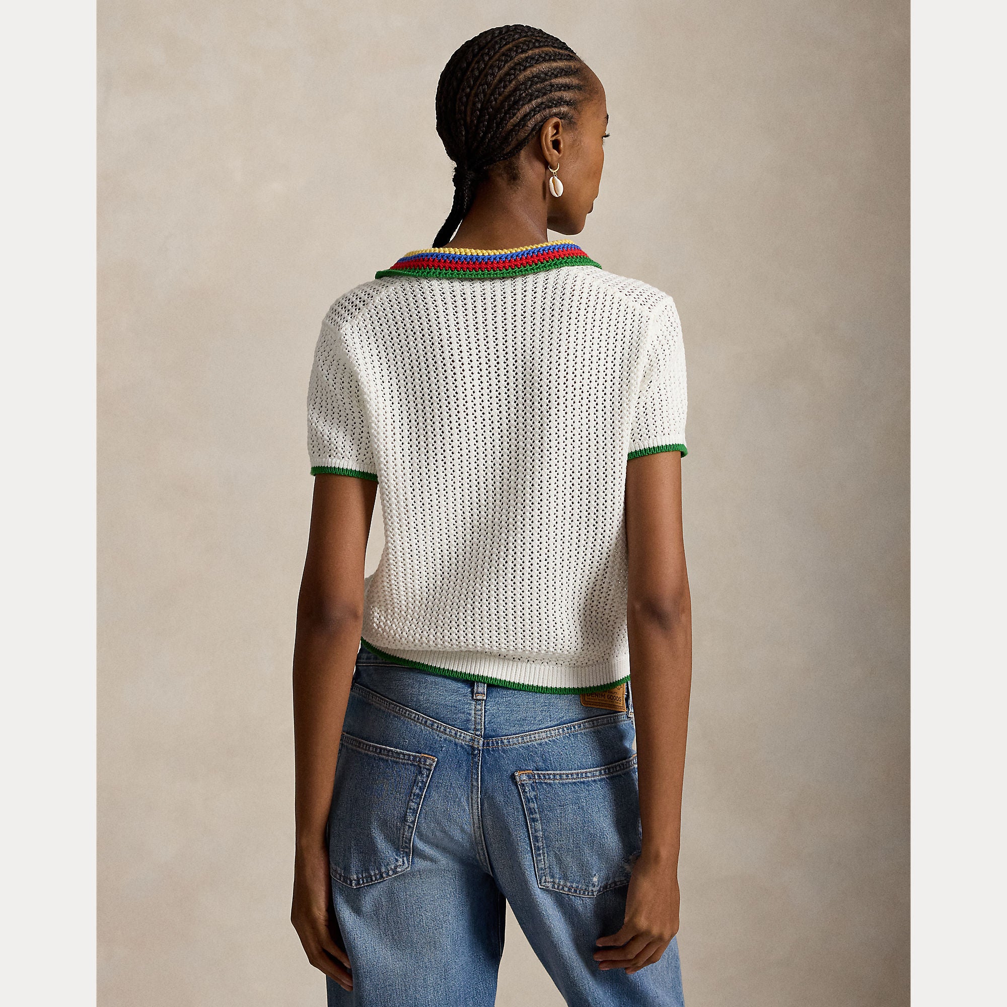 Striped-Collar Pointelle Polo Shirt - BoUvy