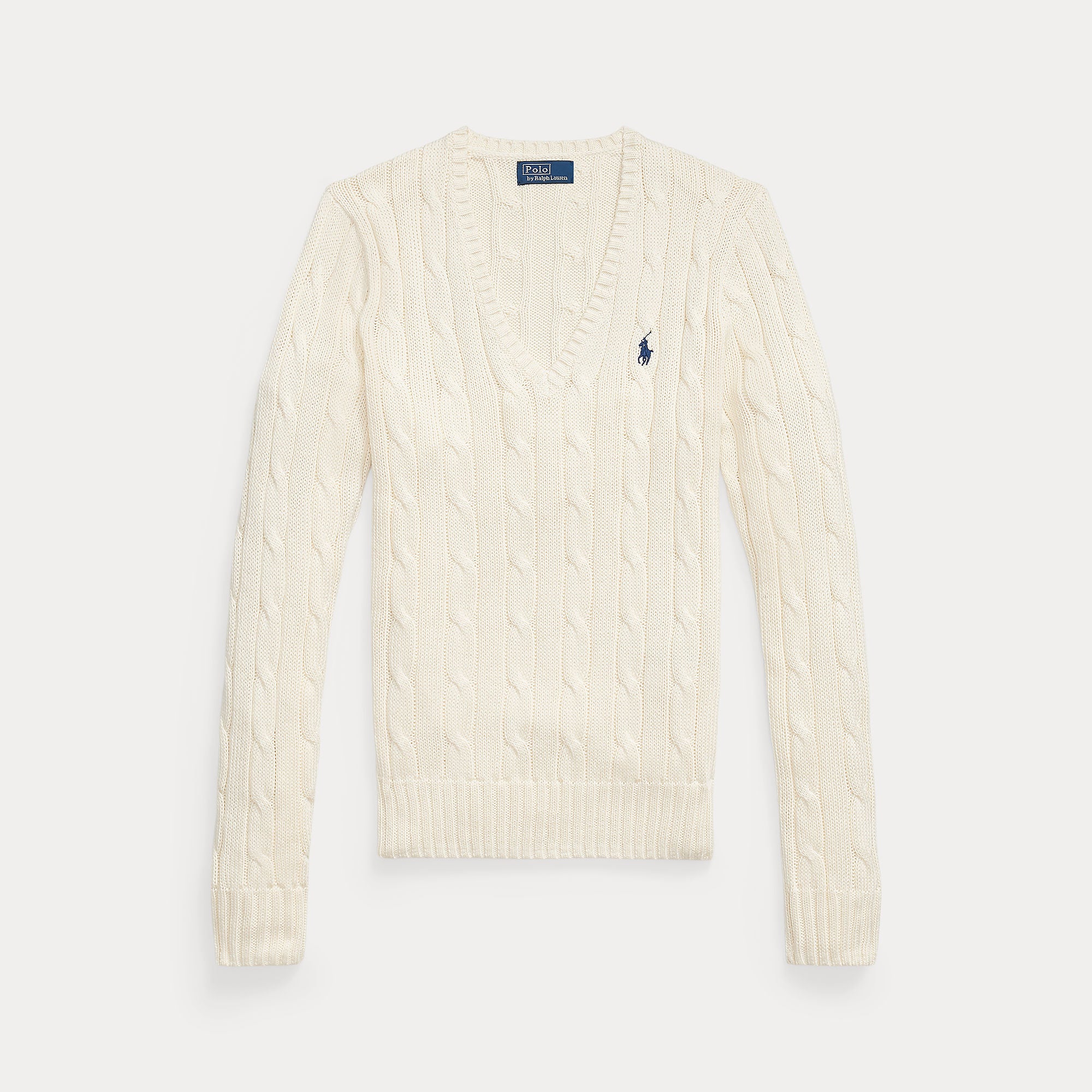 Cable-Knit Cotton V-Neck Sweater - BoUvy