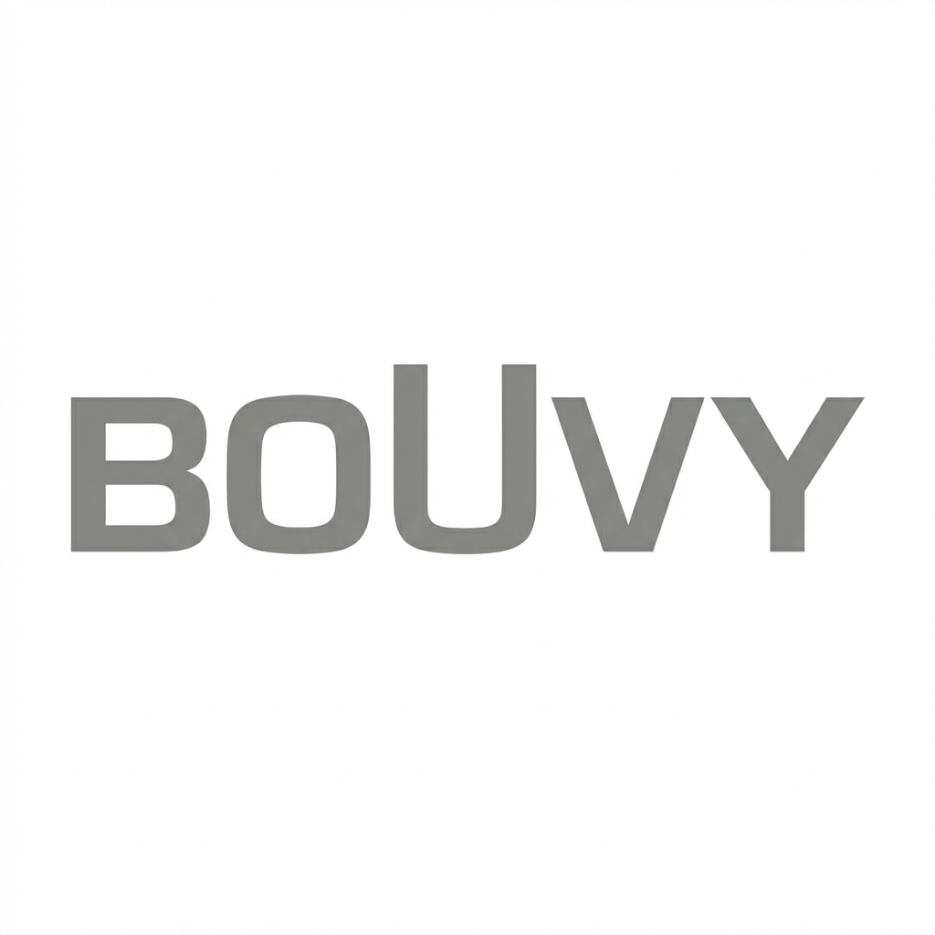 BoUvy gray logo in bold modern font, multibrand fashion since 1932
