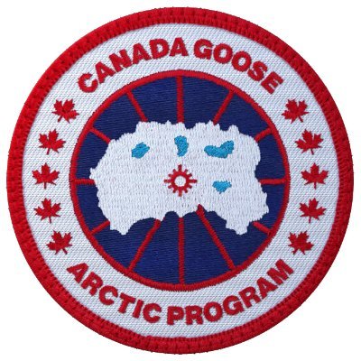 Canada Goose Arctic Program round logo patch with red maple leaves, blue and white emblem