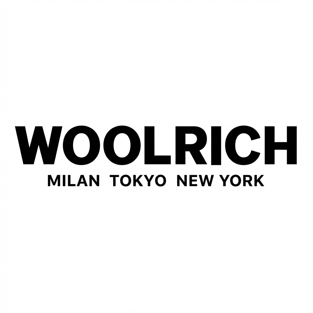 Woolrich logo with black background, bold white text, and checkered square, Est. 1830, BoUvy multibrand.