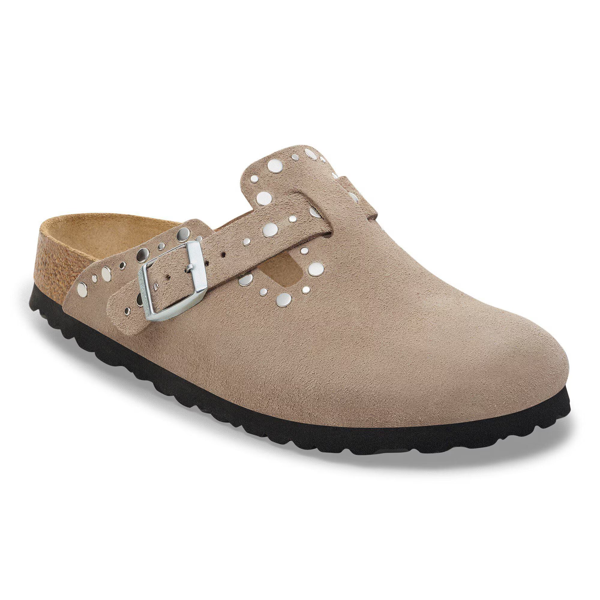 Boston Rivets Suede Leather in Color Taupe | BoUvy