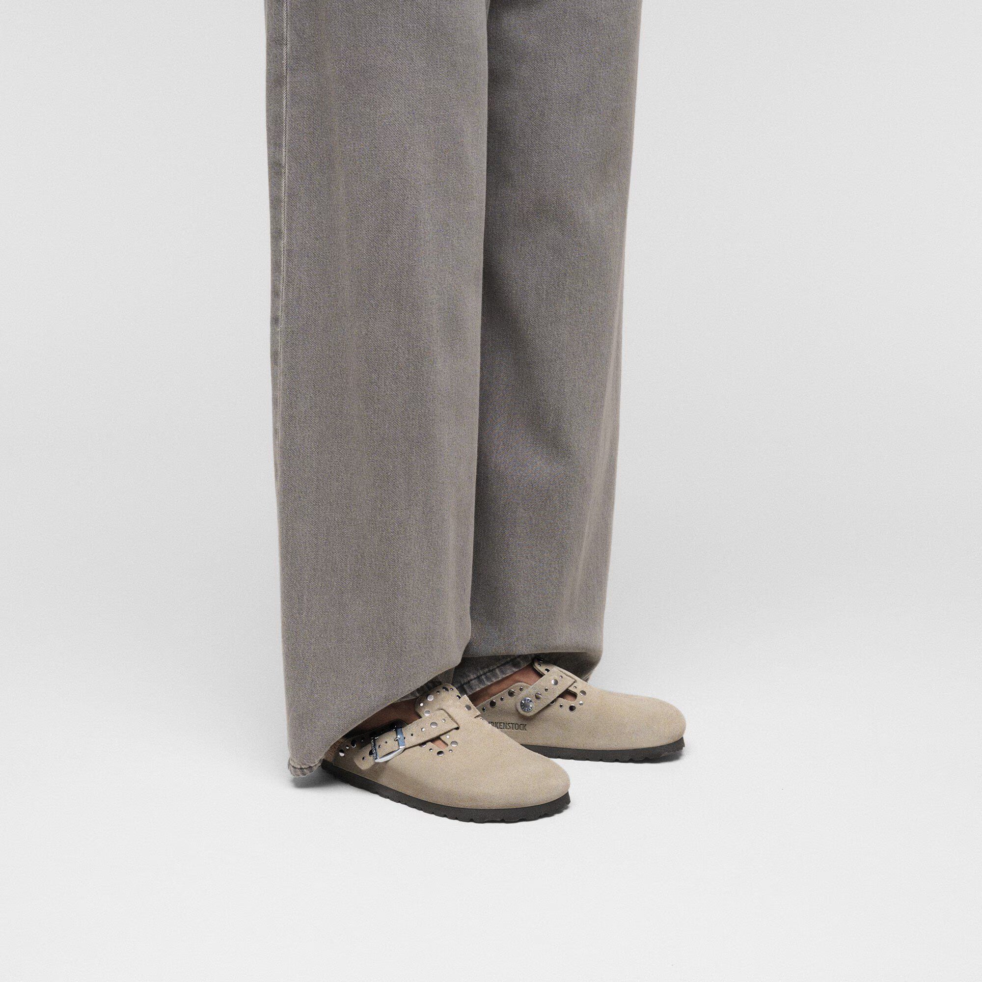 Boston Rivets Suede Leather in Color Taupe | BoUvy