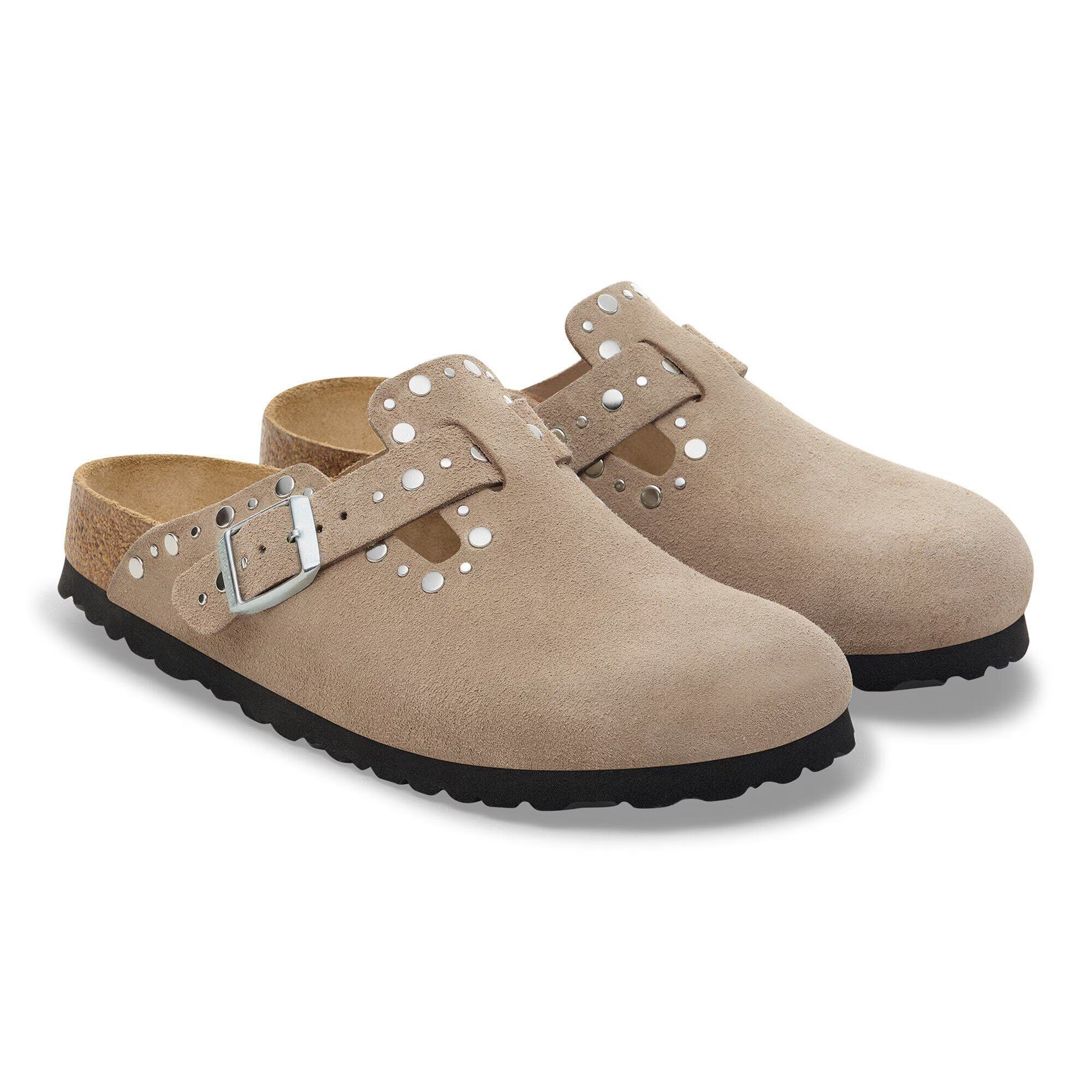 Boston Rivets Suede Leather in Color Taupe | BoUvy