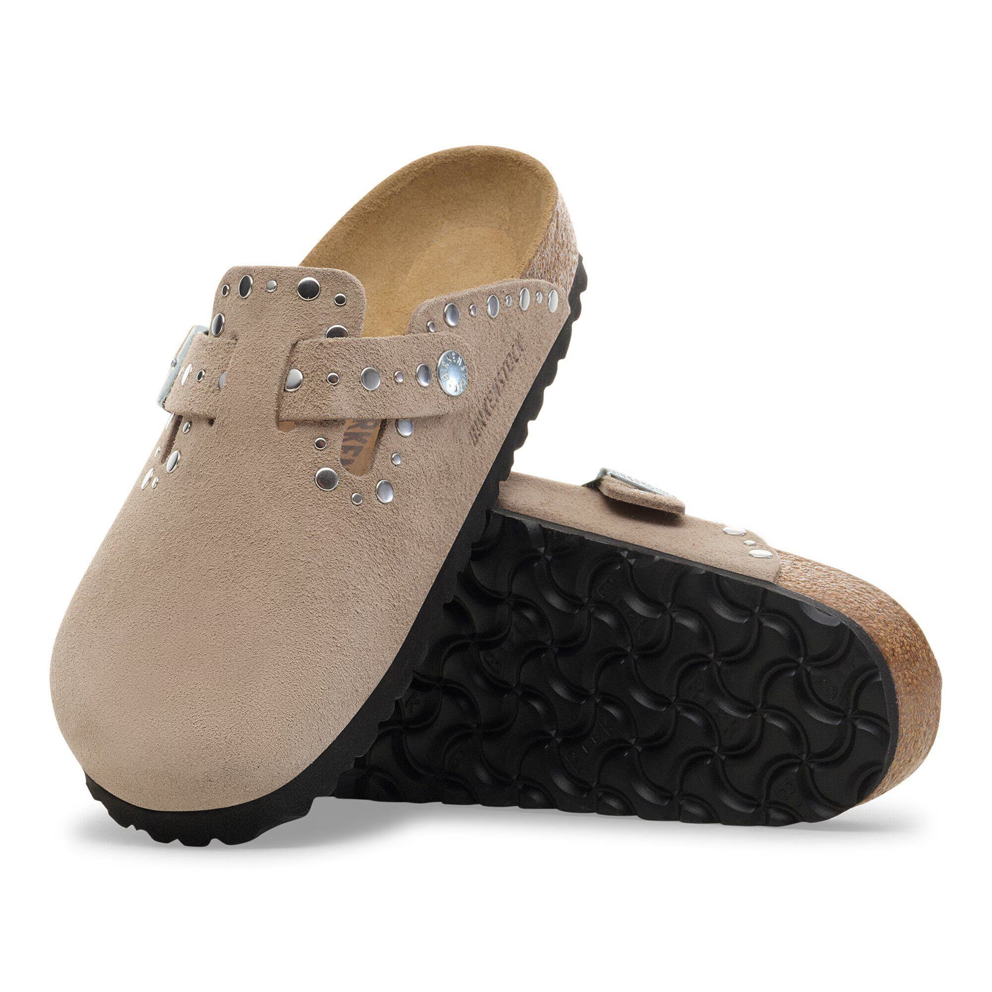 Boston Rivets Suede Leather in Color Taupe | BoUvy