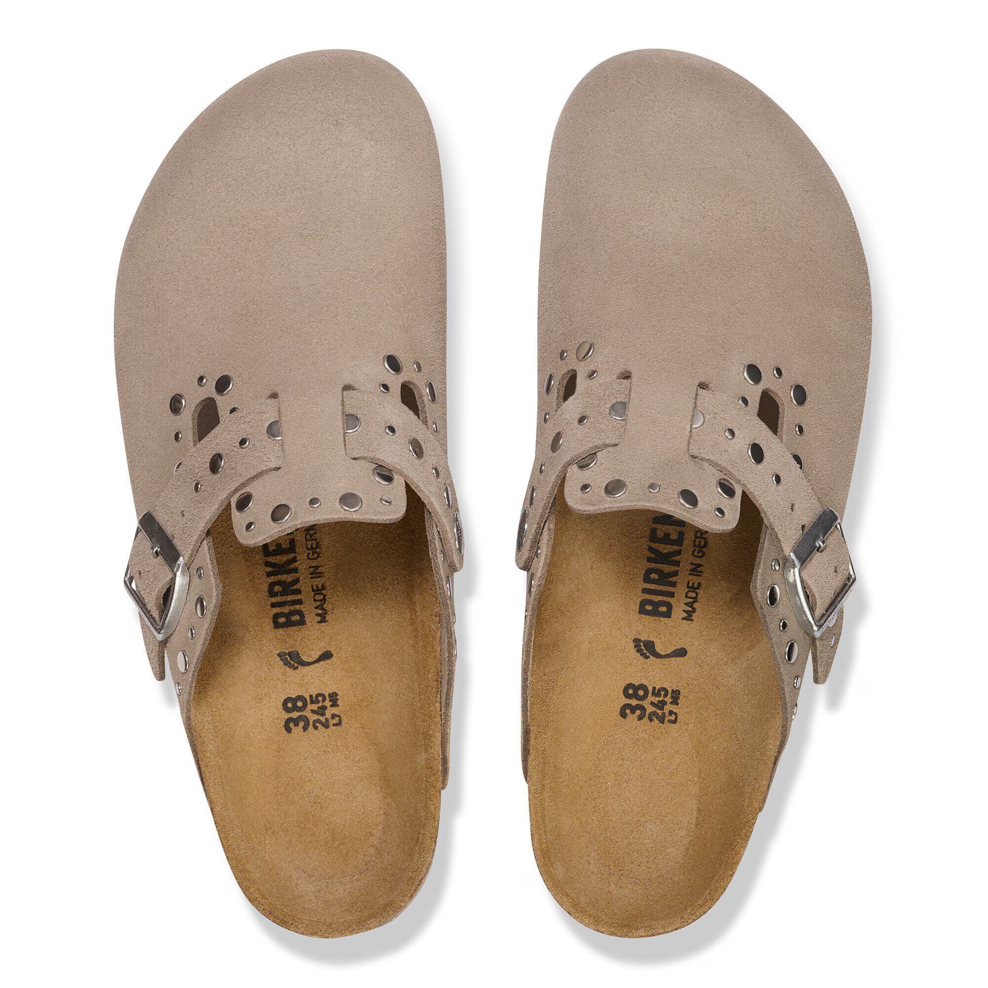 Boston Rivets Suede Leather in Color Taupe | BoUvy