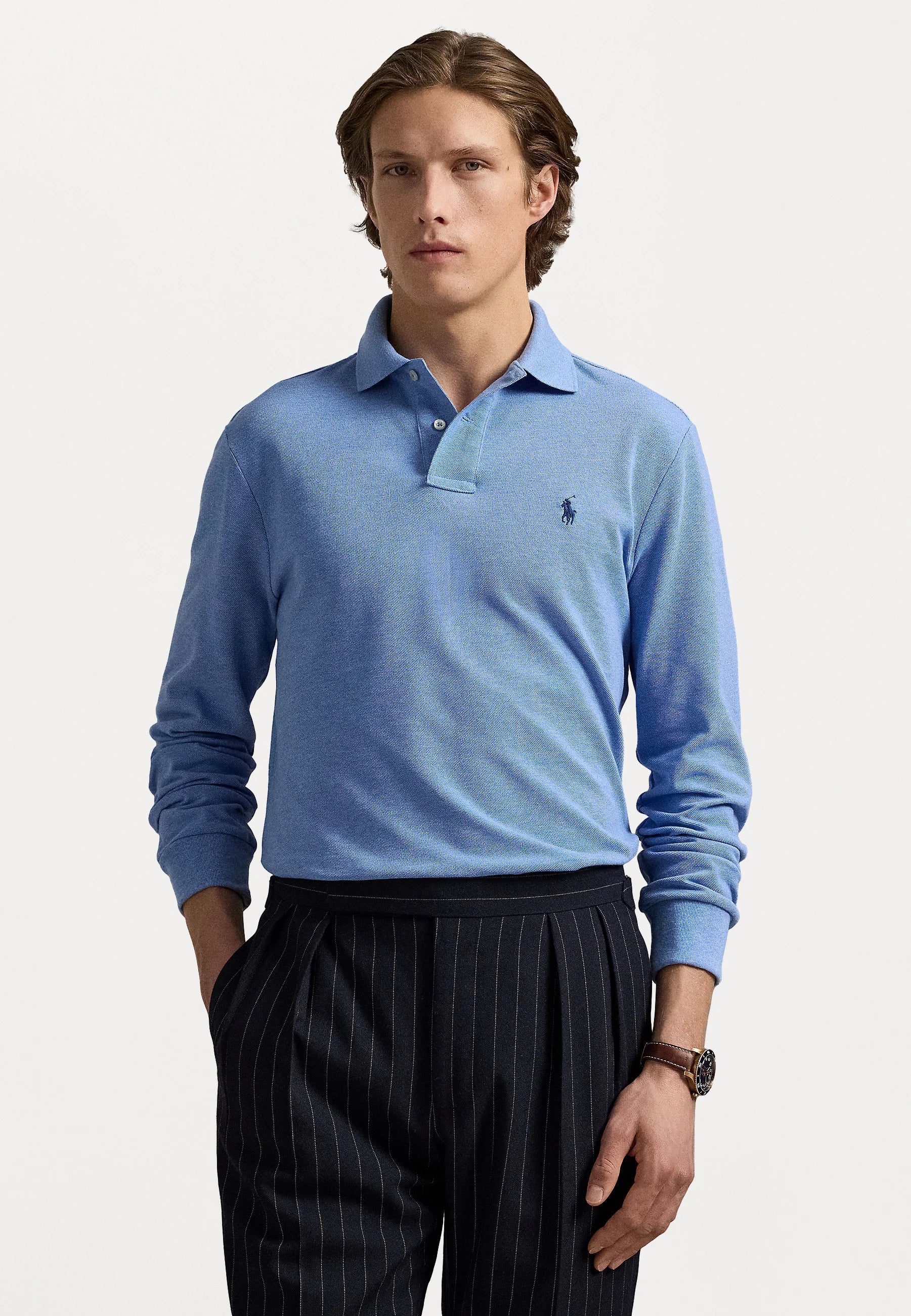 Mesh Long-Sleeve Polo Shirt - BoUvy