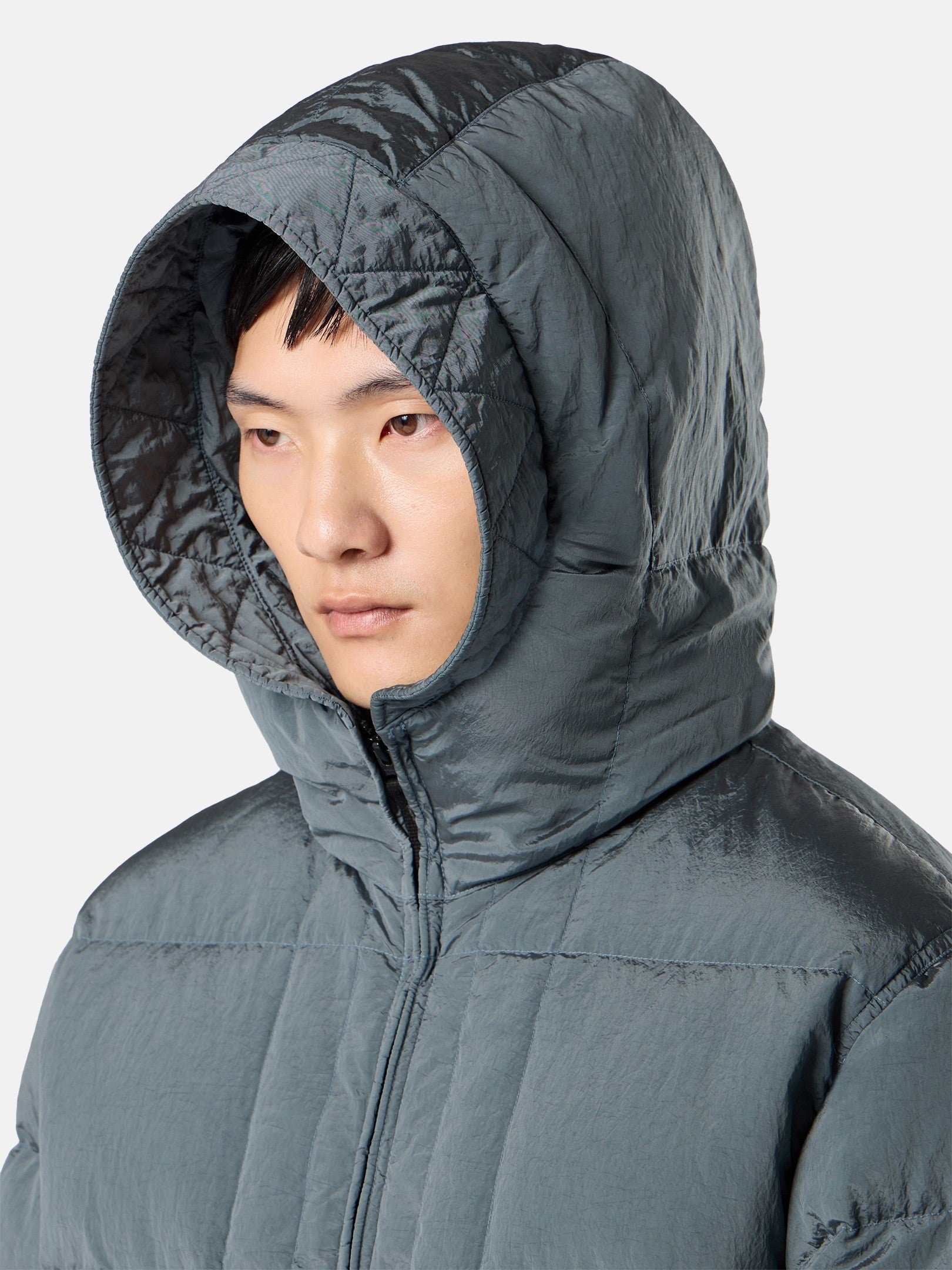 Hooded down jacket with drawcord hem - BoUvy