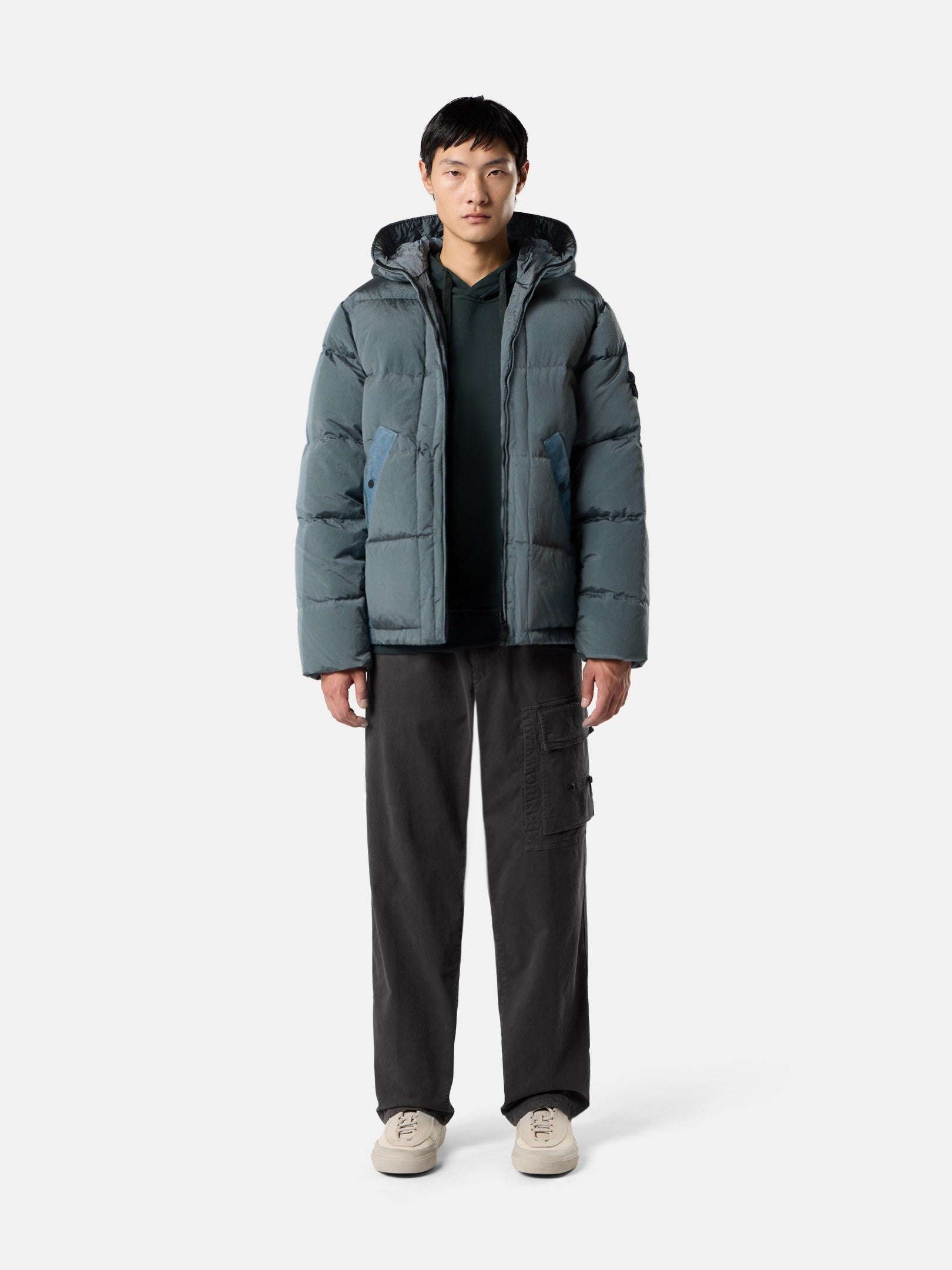 Hooded down jacket with drawcord hem - BoUvy