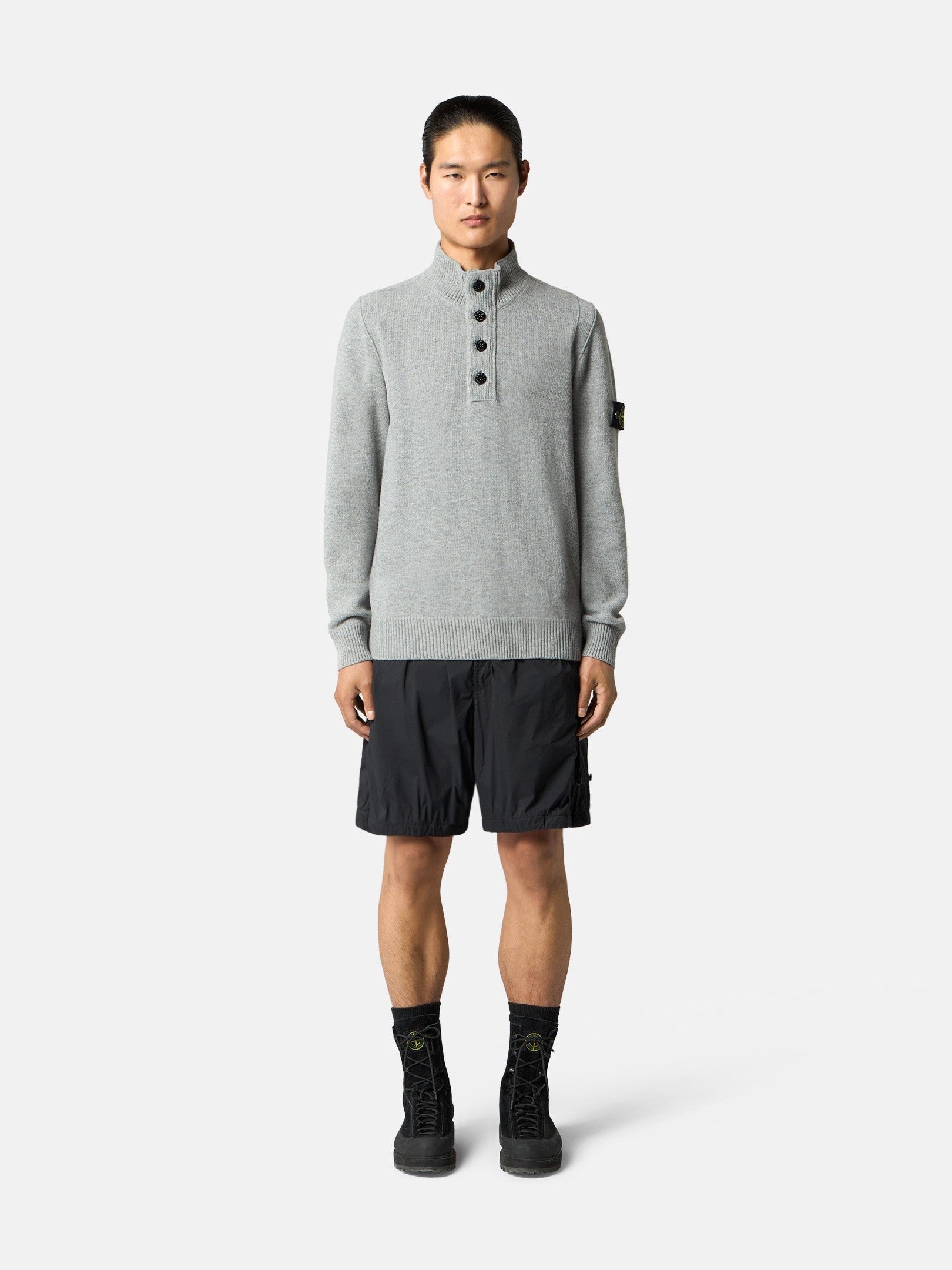 Regular-fit half-zip jumper with button placket - BoUvy