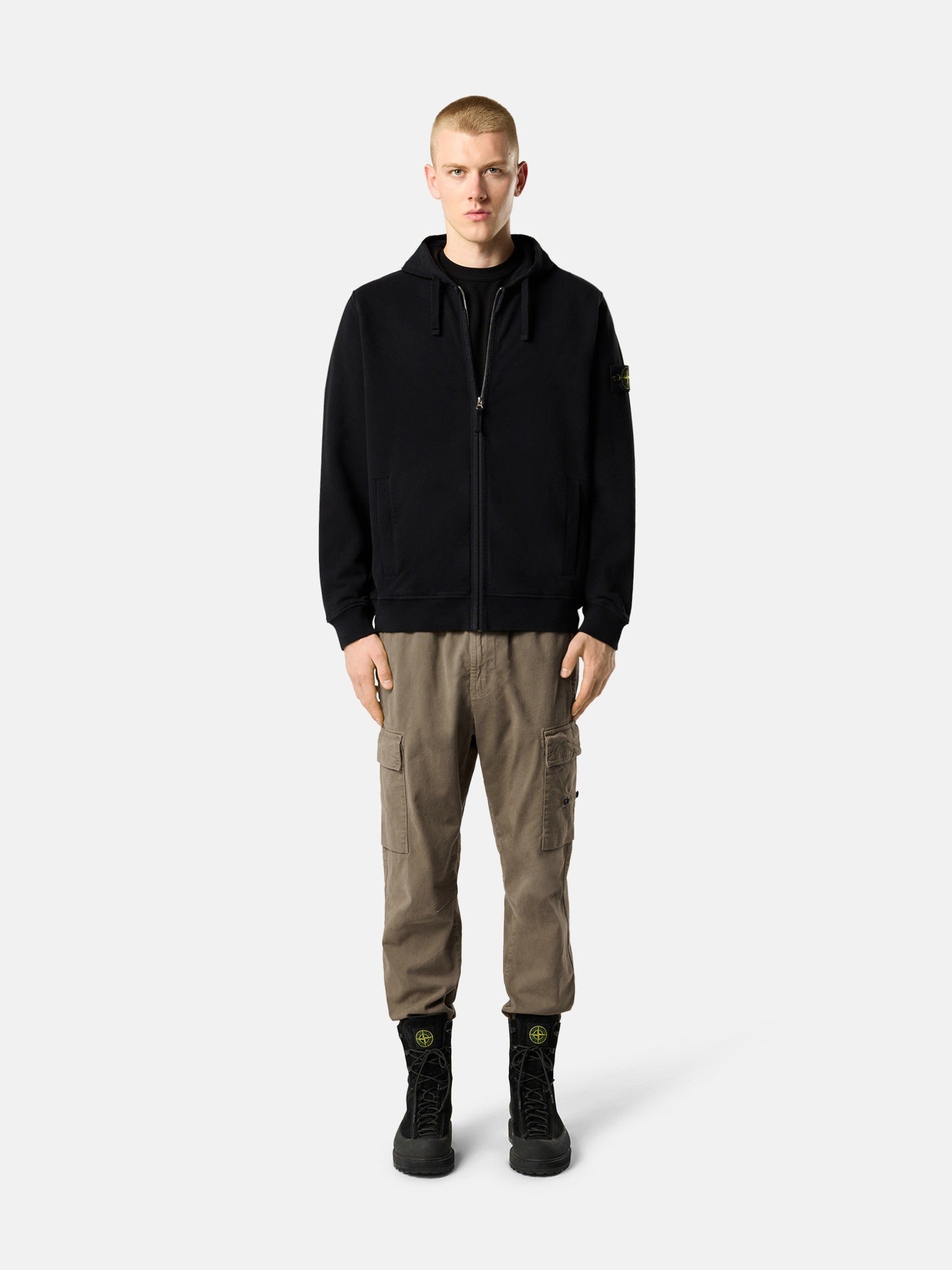 Regular-fit zip-up hooded sweatshirt with ribbed inserts - BoUvy