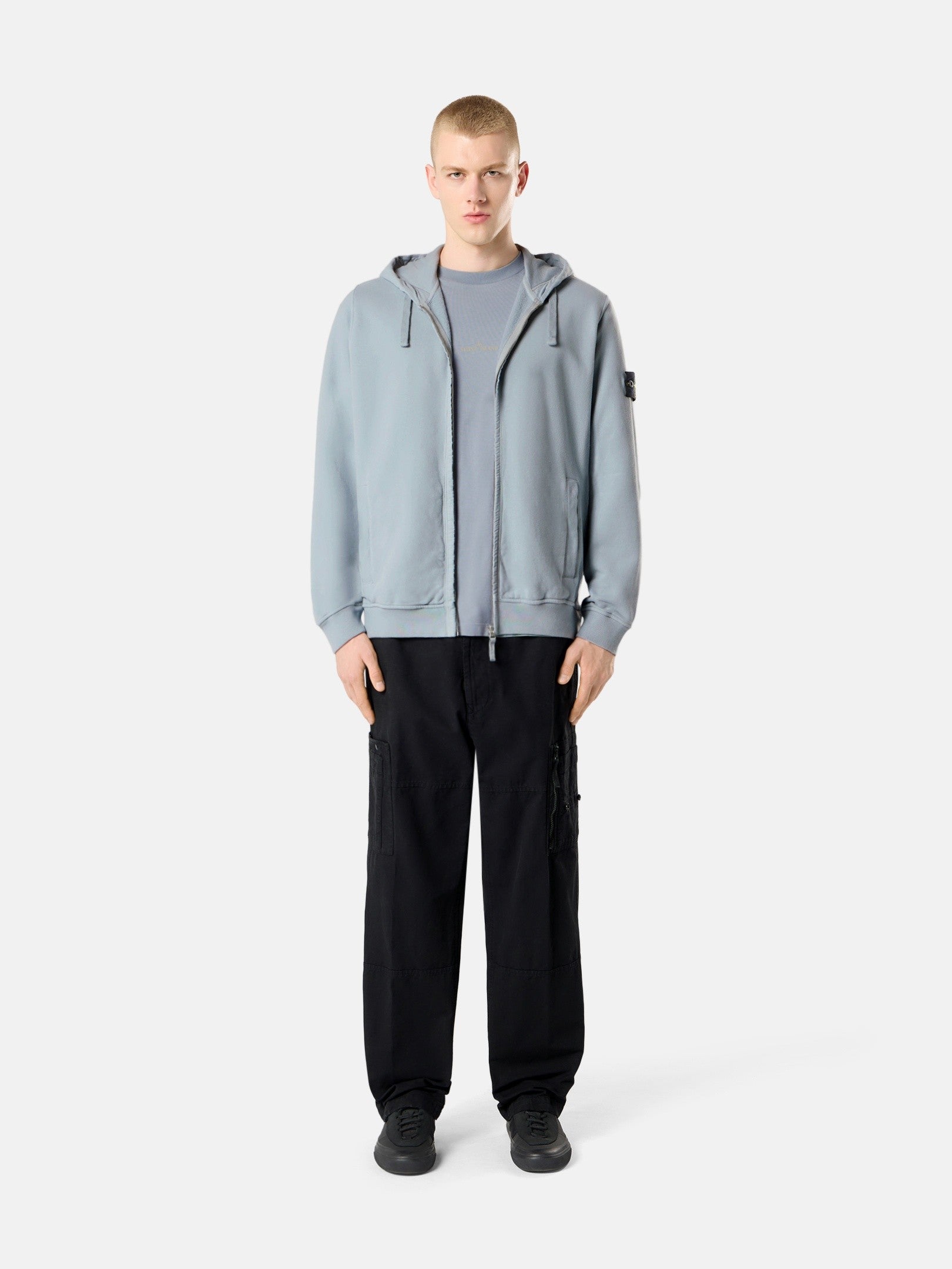 Regular-fit zip-up hooded sweatshirt with ribbed inserts - BoUvy