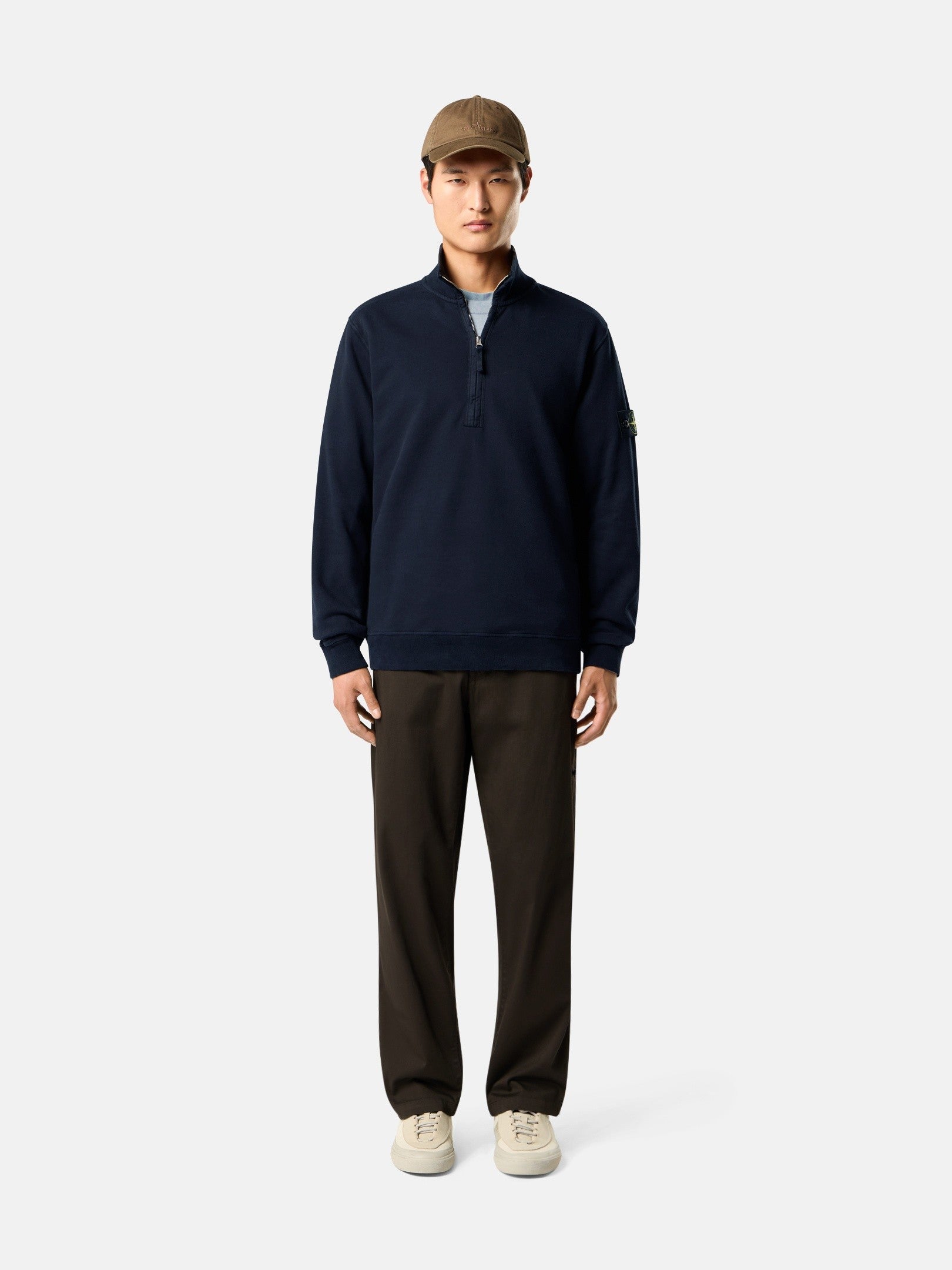 Regular-fit half-zip sweatshirt with ribbed inserts - BoUvy